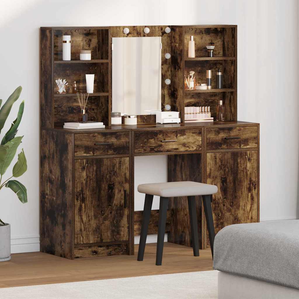 Ensemble de table de maquillage avec LED 3 pc Chêne fumé - XIOS