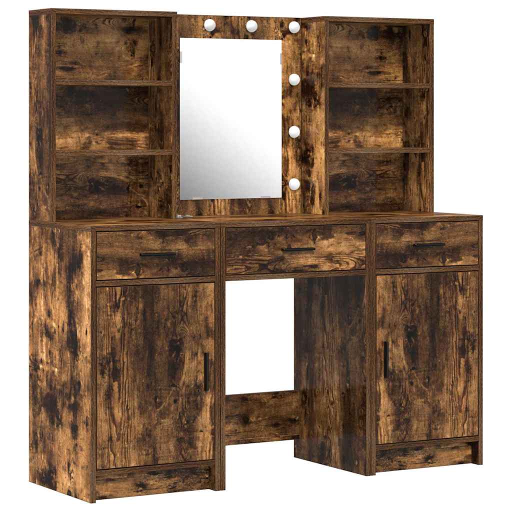 Ensemble de table de maquillage avec LED 3 pc Chêne fumé - XIOS