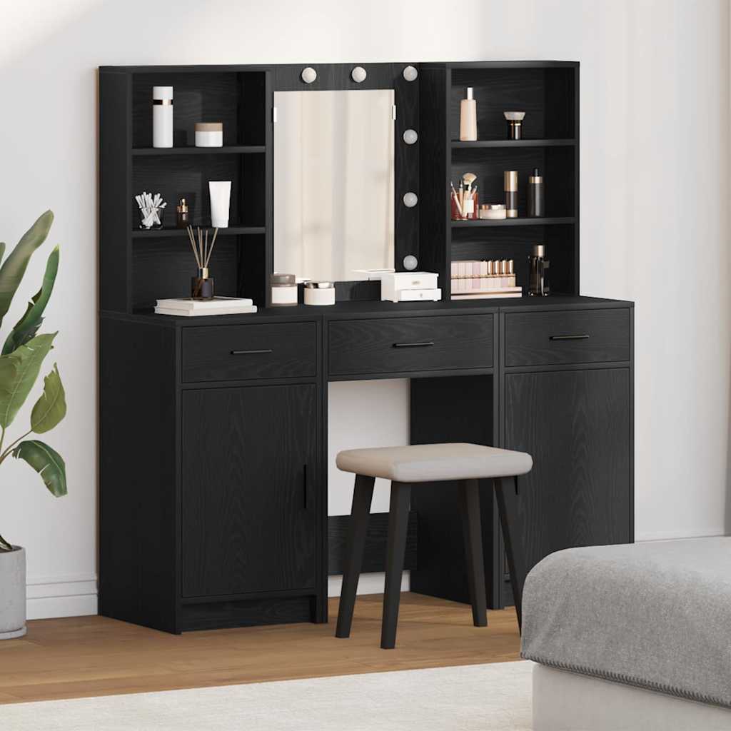 Ensemble de table de maquillage avec LED 3 pc Chêne noir - XIOS