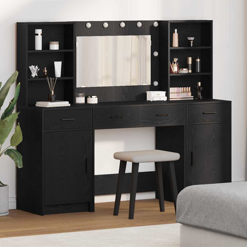 Ensemble de table de maquillage avec LED 3 pc Chêne noir - XIOS