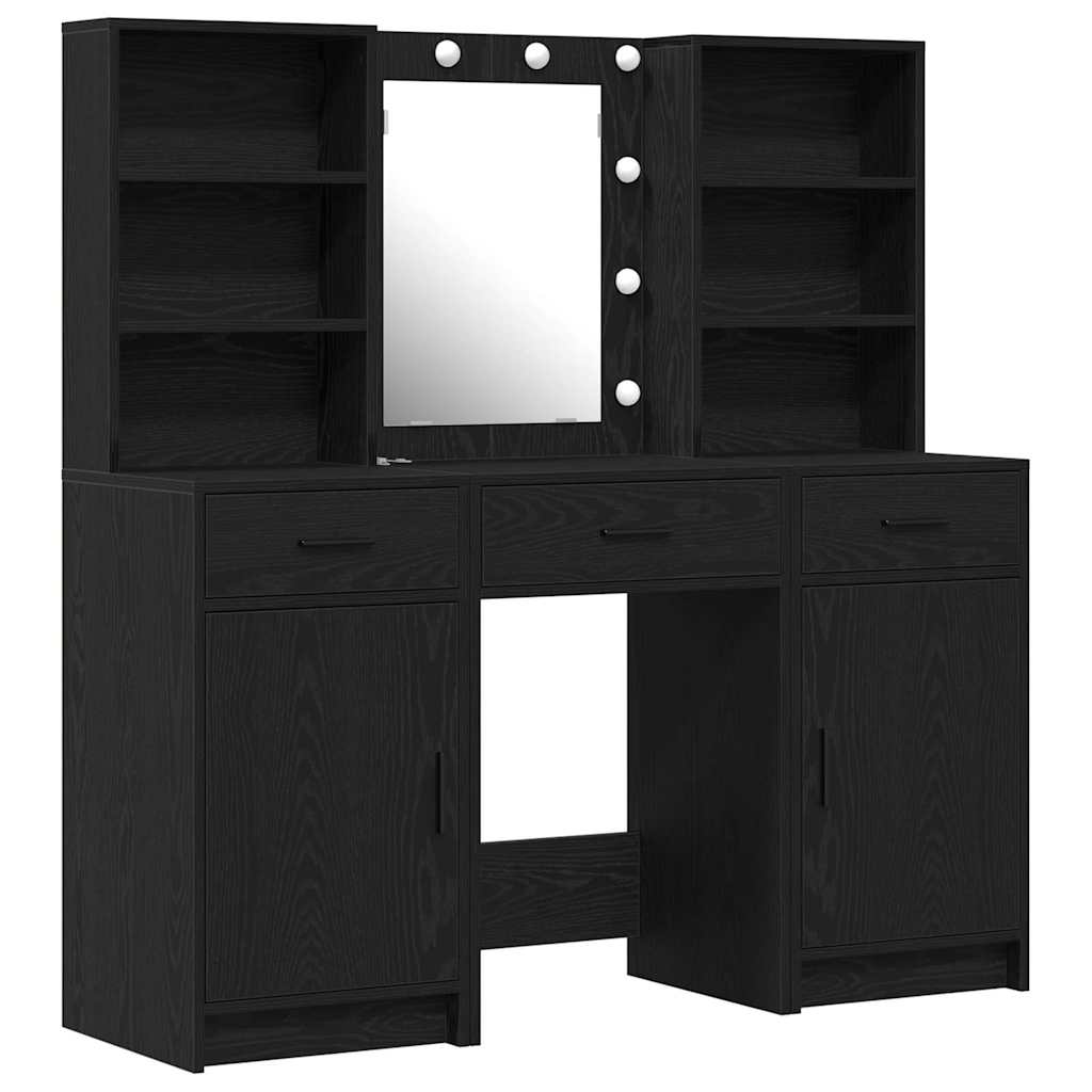 Ensemble de table de maquillage avec LED 3 pc Chêne noir - XIOS