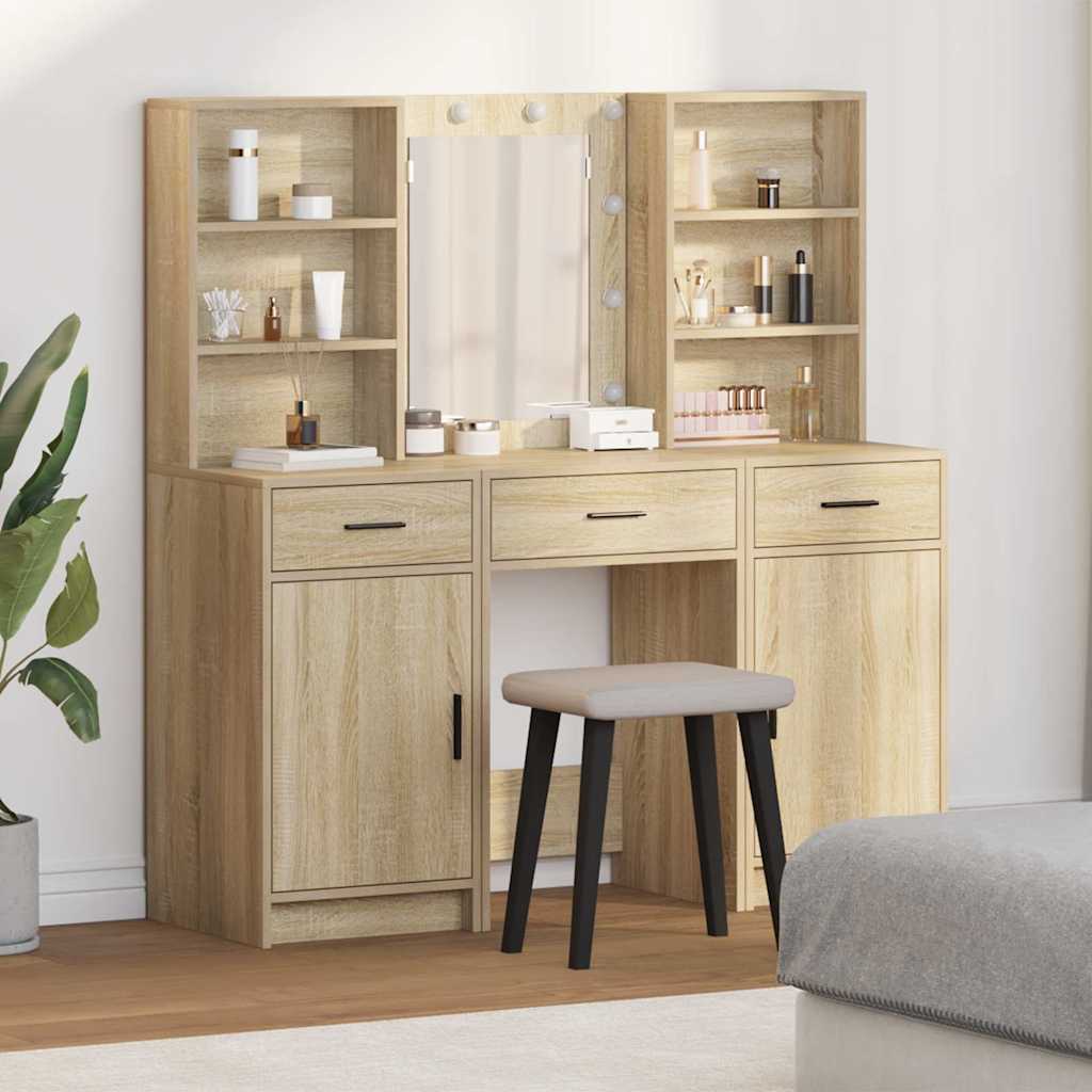 Ensemble de table de maquillage avec LED 3 pc Chêne Sonoma - XIOS