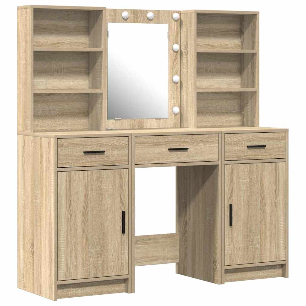 Ensemble de table de maquillage avec LED 3 pc Chêne Sonoma - XIOS