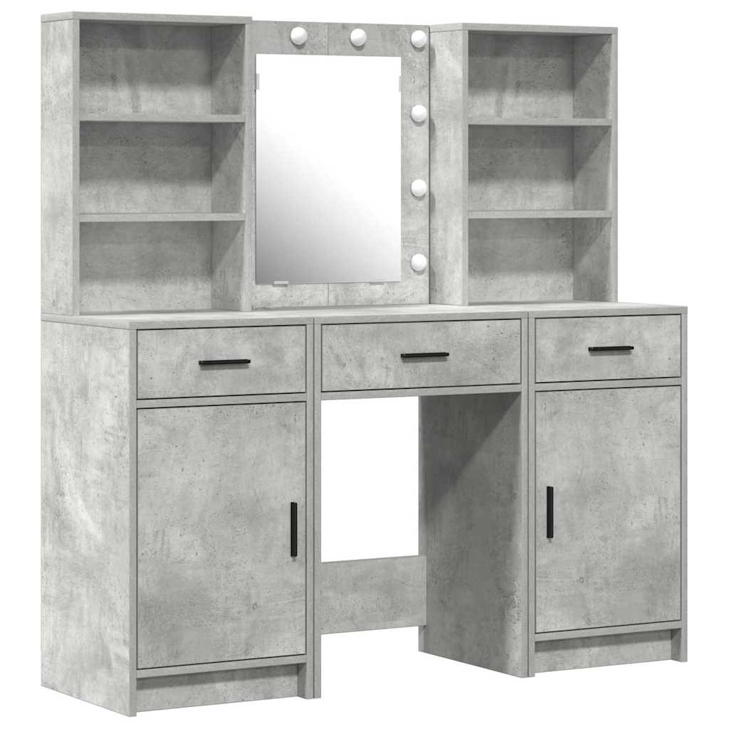 Ensemble de table de maquillage avec LED 3 pc Gris béton - XIOS