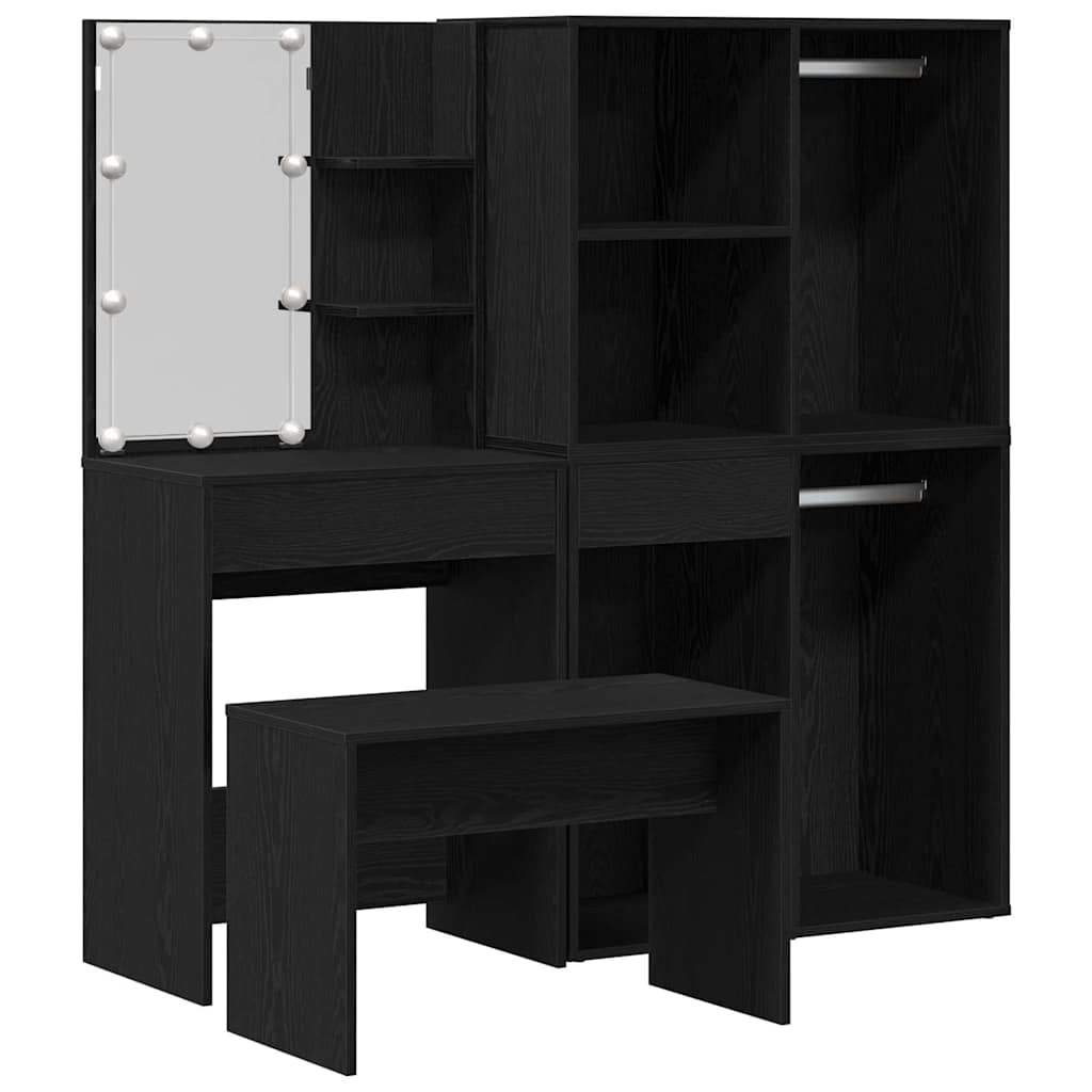 Ensemble de table de maquillage avec LED 4 pc Chêne noir - XIOS