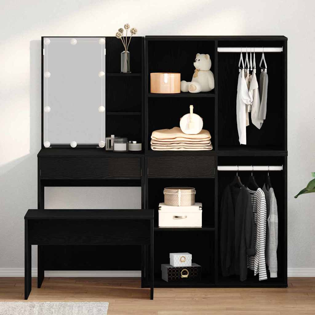 Ensemble de table de maquillage avec LED 4 pc Chêne noir - XIOS