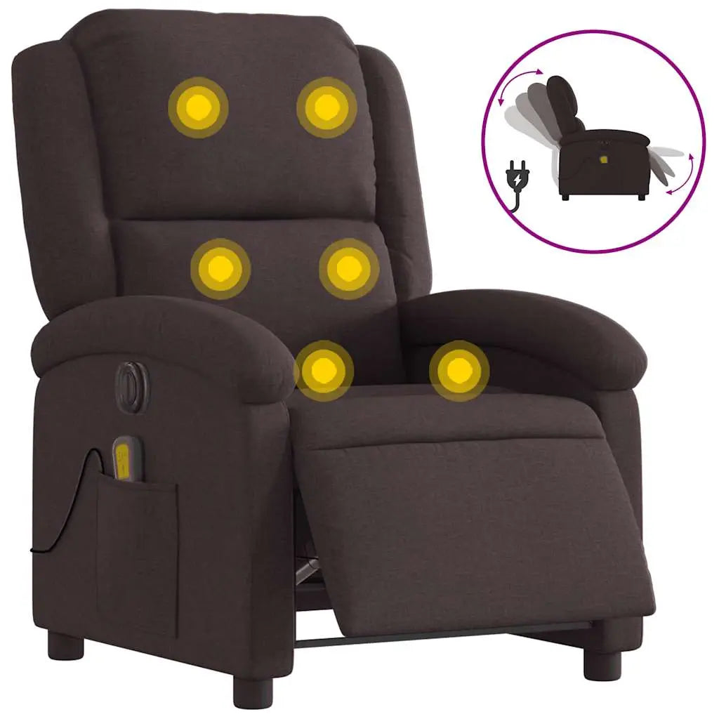 Fauteuil de massage inclinable électrique Marron foncé Tissu - XIOS