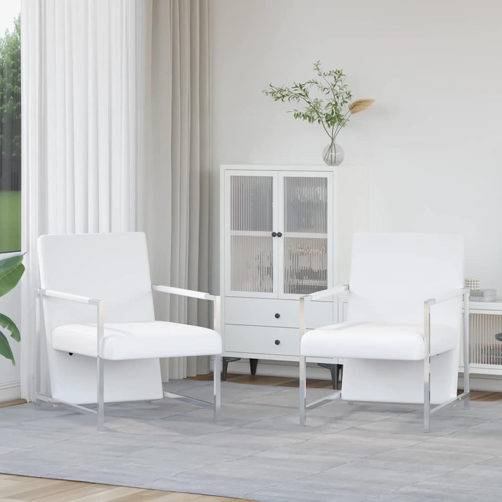Fauteuils lot de 2 avec cadre chromé blanc similicuir - XIOS