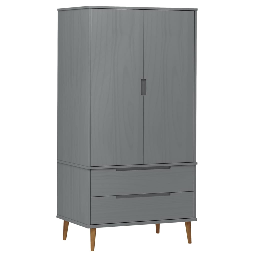 Garde-robe MOLDE Gris 90x55x175 cm Bois massif de pin - XIOS