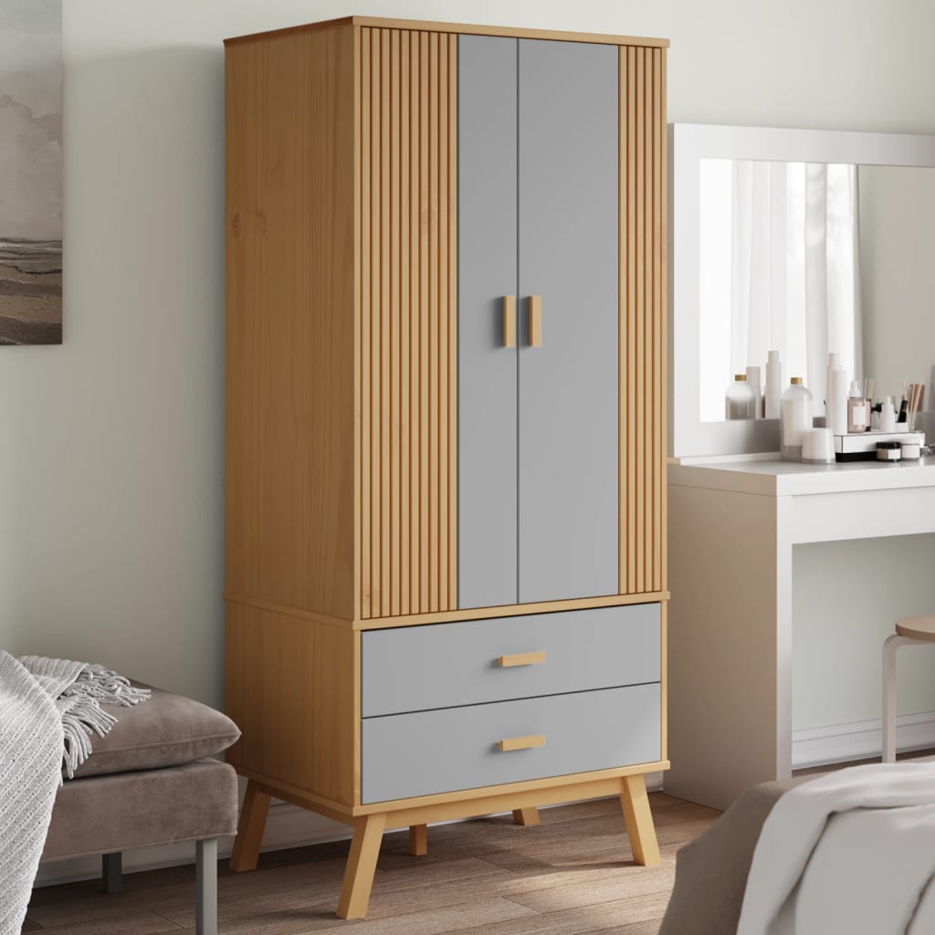 Garde-robe OLDEN gris et marron 76,5x53x172 cm bois massif pin - XIOS