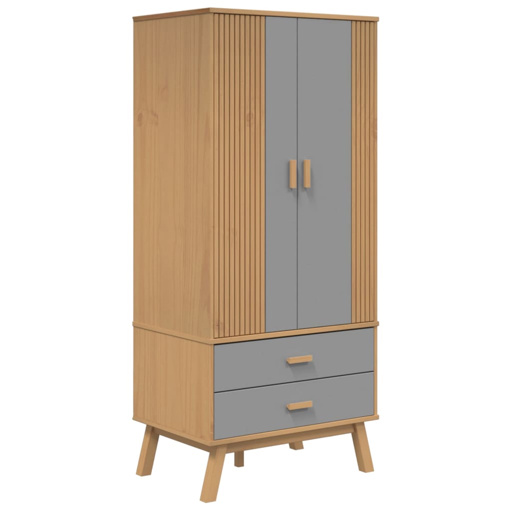 Garde-robe OLDEN gris et marron 76,5x53x172 cm bois massif pin - XIOS