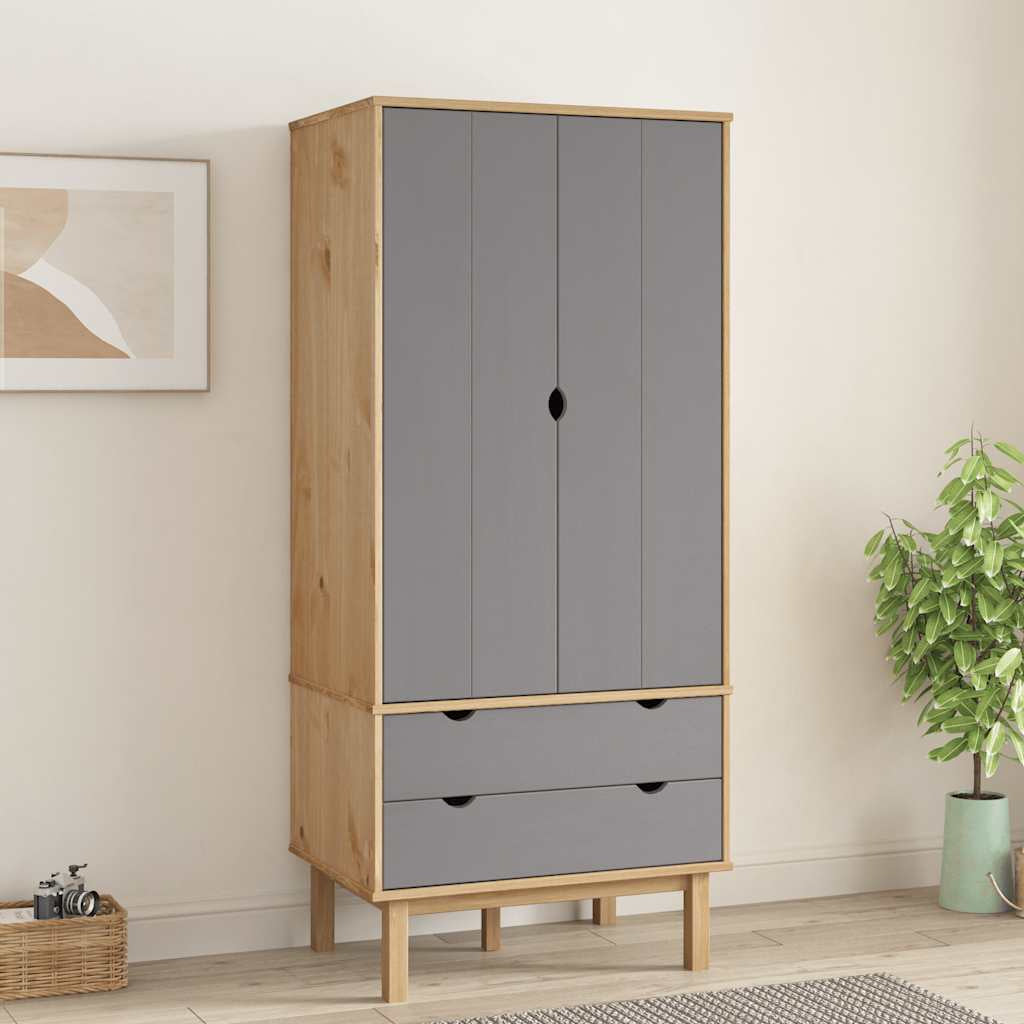 Garde-robe OTTA Marron et gris 76,5x53x172 cm Bois massif pin - XIOS