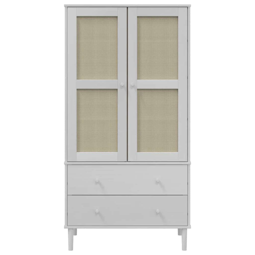 Garde-robe SENJA aspect rotin blanc 90x55x175cm bois massif pin - XIOS