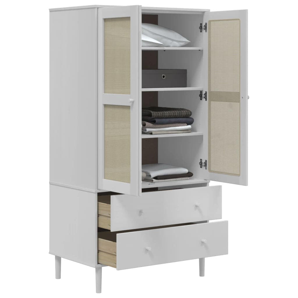 Garde-robe SENJA aspect rotin blanc 90x55x175cm bois massif pin - XIOS