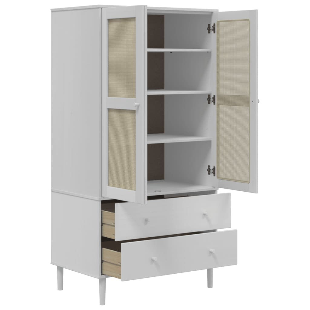 Garde-robe SENJA aspect rotin blanc 90x55x175cm bois massif pin - XIOS
