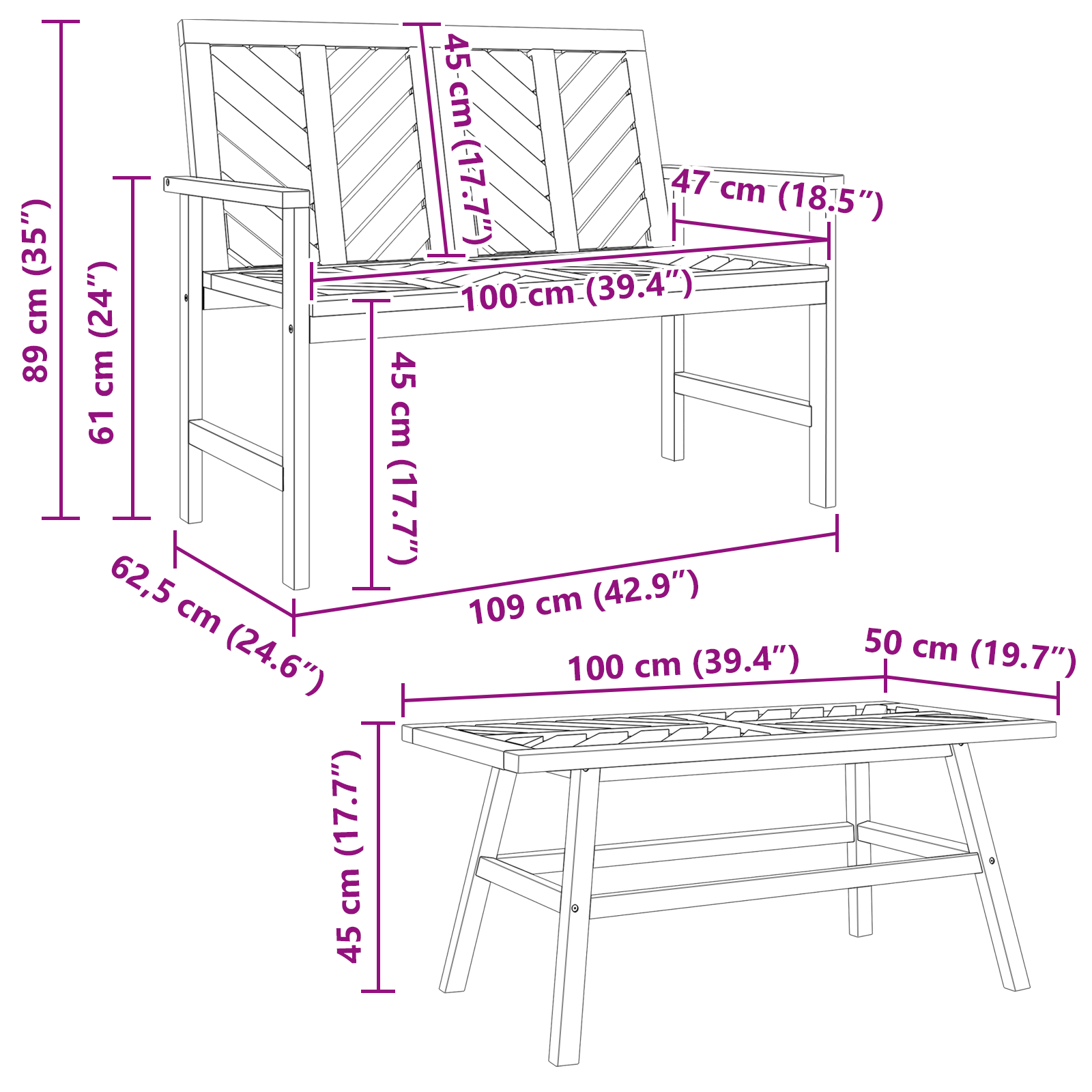 Ensemble de salon de jardin 3 pièces bois massif d'acacia Chaises de jardin vidaXL