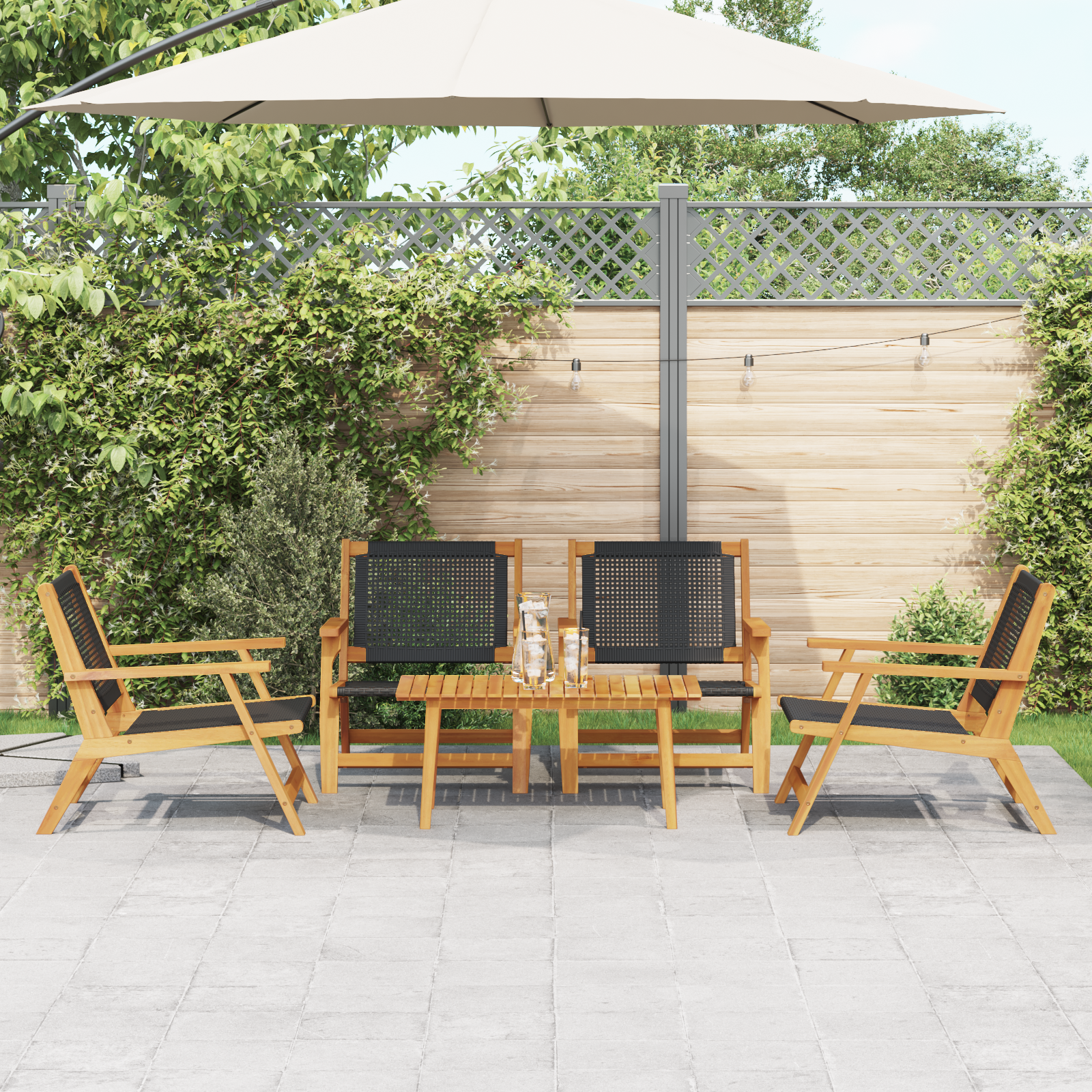 Ensemble de chaises de jardin avec table - 5 pièces, bois d'acacia noir Chaises de jardin vidaXL