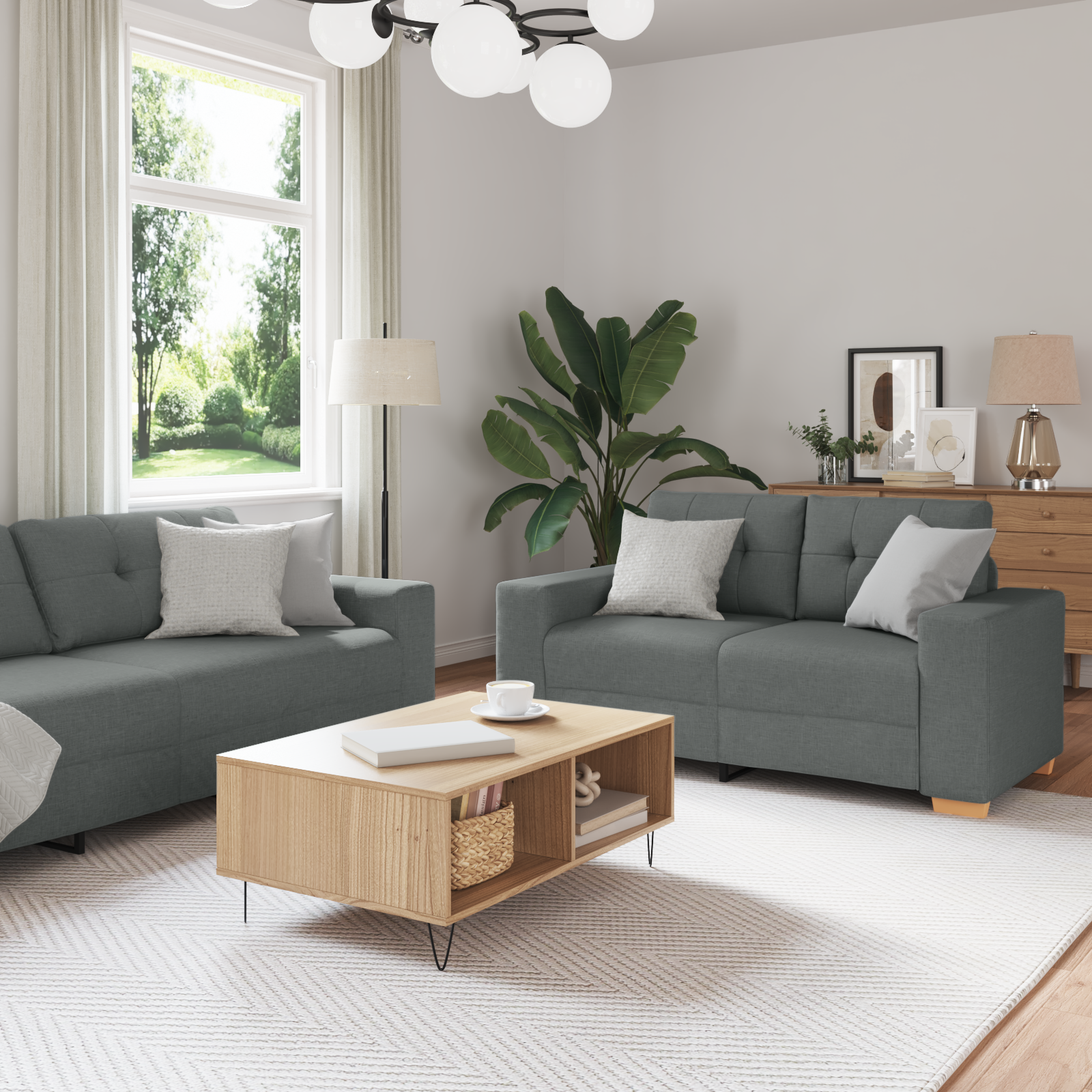 Ensemble de Canapés avec coussin avec oreiller 3 pcs Gris tissu - XIOS