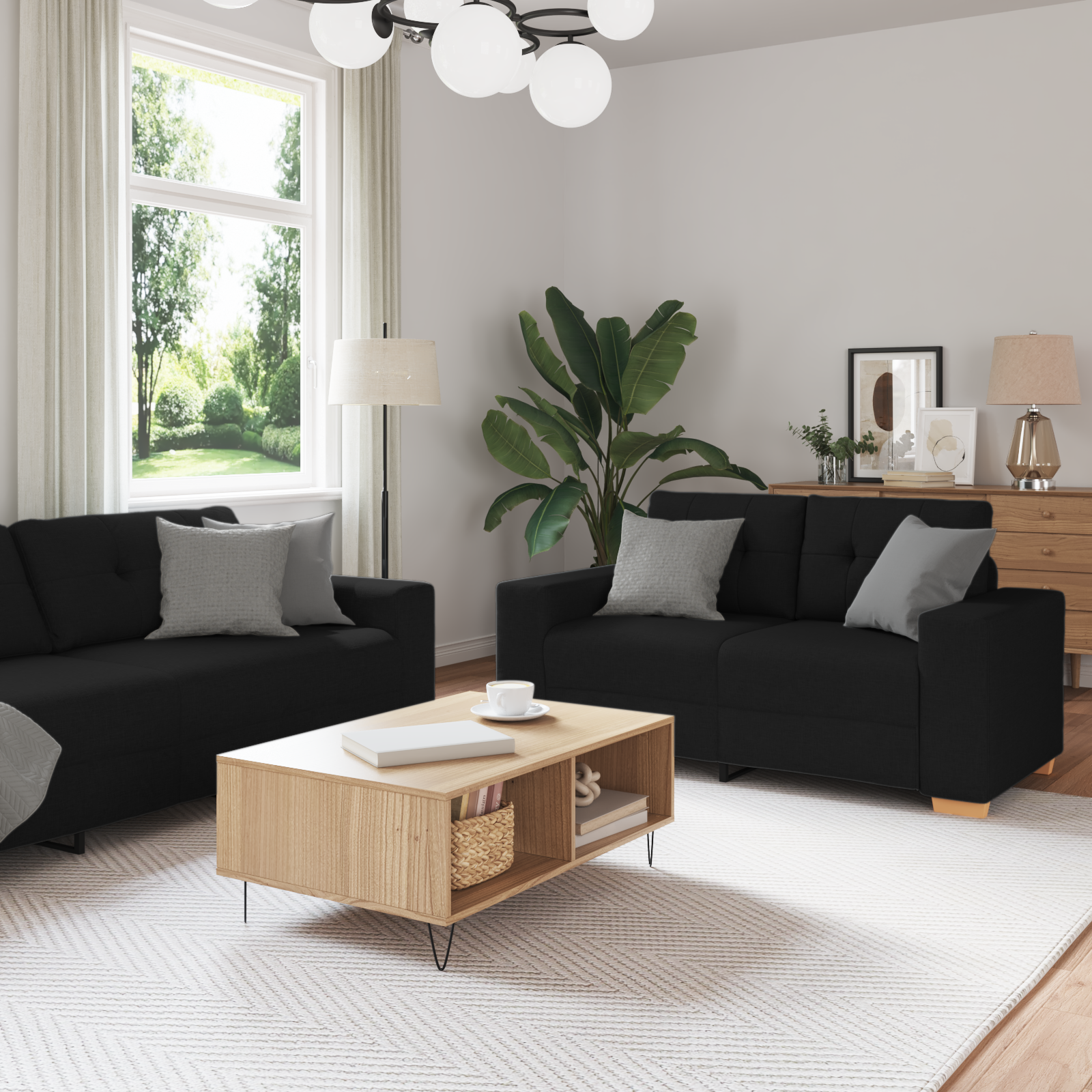 Ensemble de Canapés avec coussin avec oreiller 3 pcs Noir tissu - XIOS