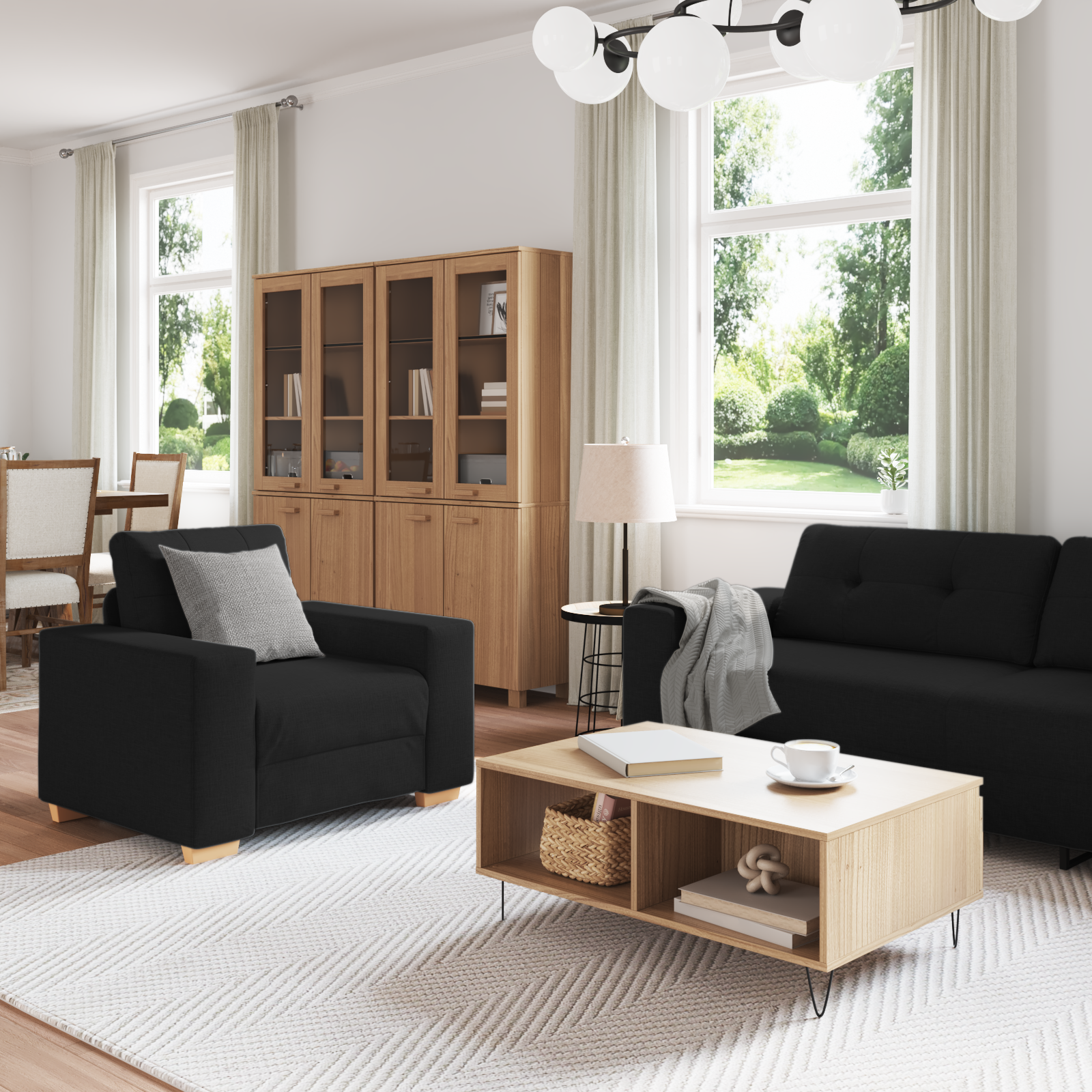 Ensemble de Canapés avec coussin avec oreiller 3 pcs Noir tissu - XIOS