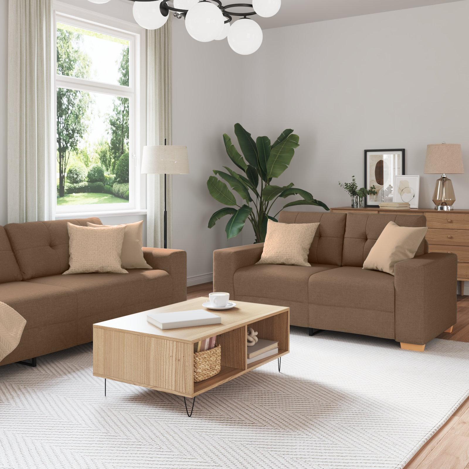 Ensemble de Canapés avec coussin avec oreiller Marron tissu - XIOS