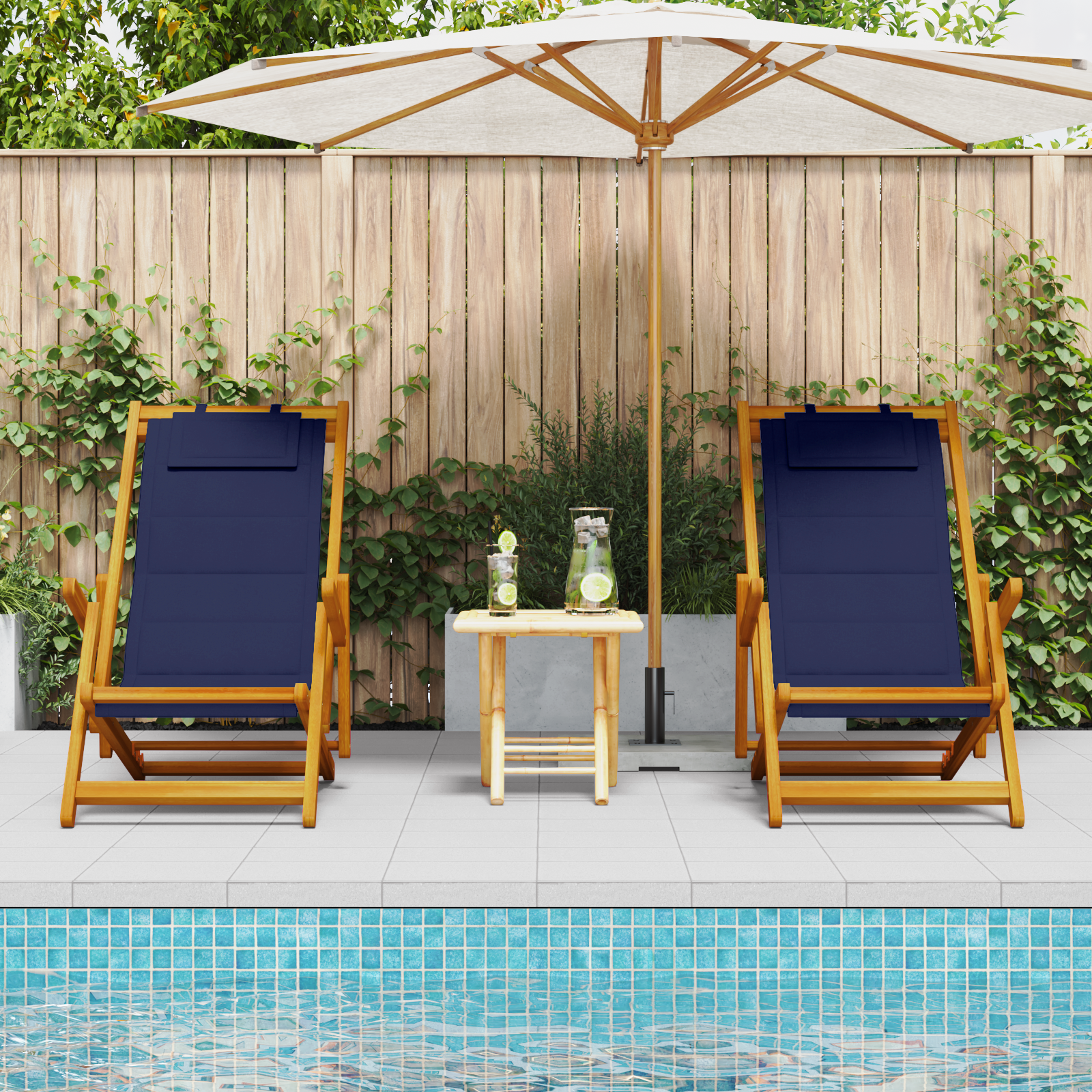Chaises de plage pliantes vidaXL 2 pcs en bois d'acacia bleu et Textilène Chaises de jardin vidaXL