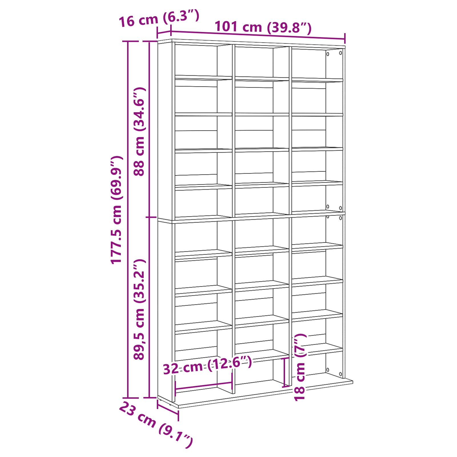 meuble CD en chêne artisanal - 101x23x177.5 cm en bois d'ingénierie XIOS