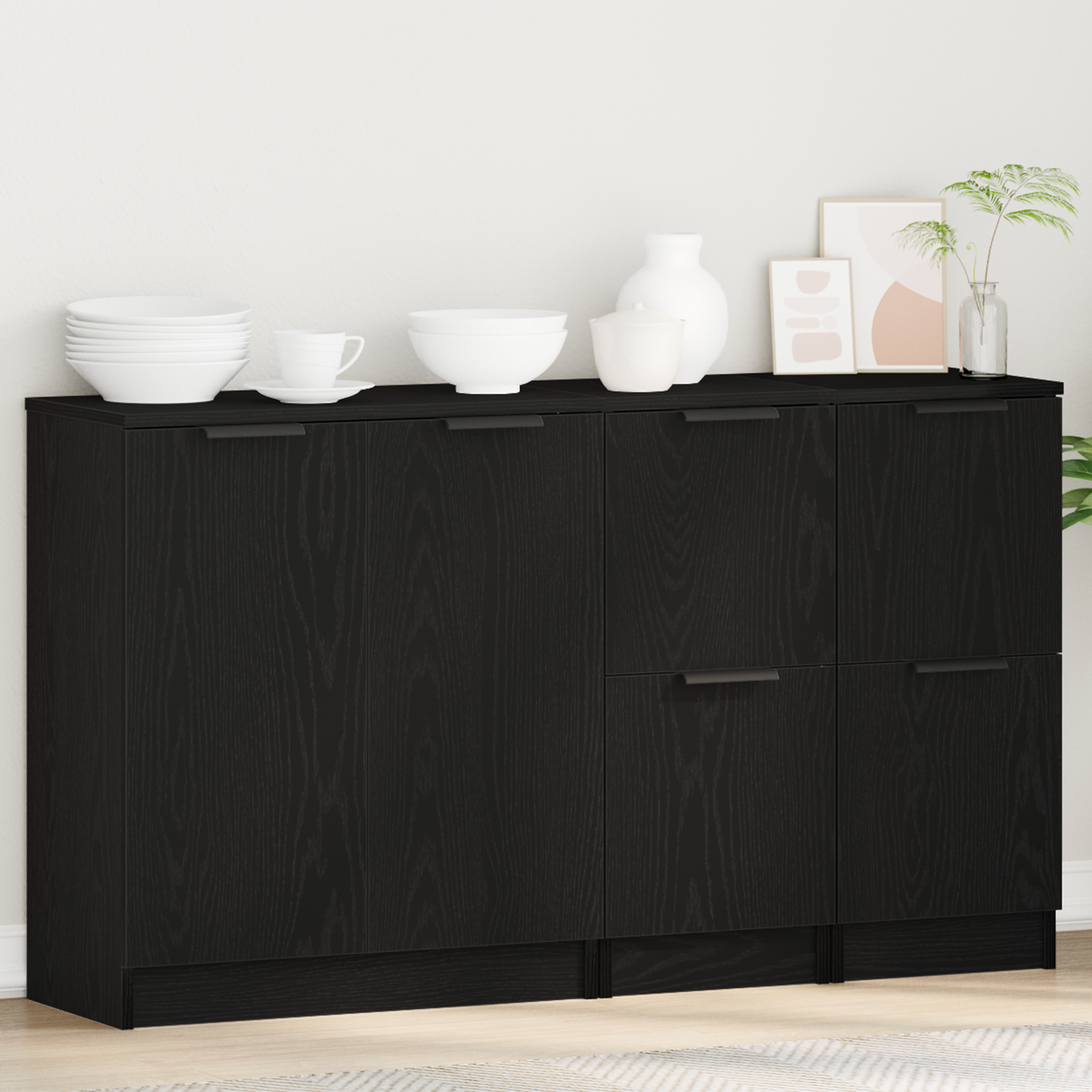 Buffet 3 pc Chêne noir 120 x 30 x 70 cm Bois d'ingénierie - XIOS
