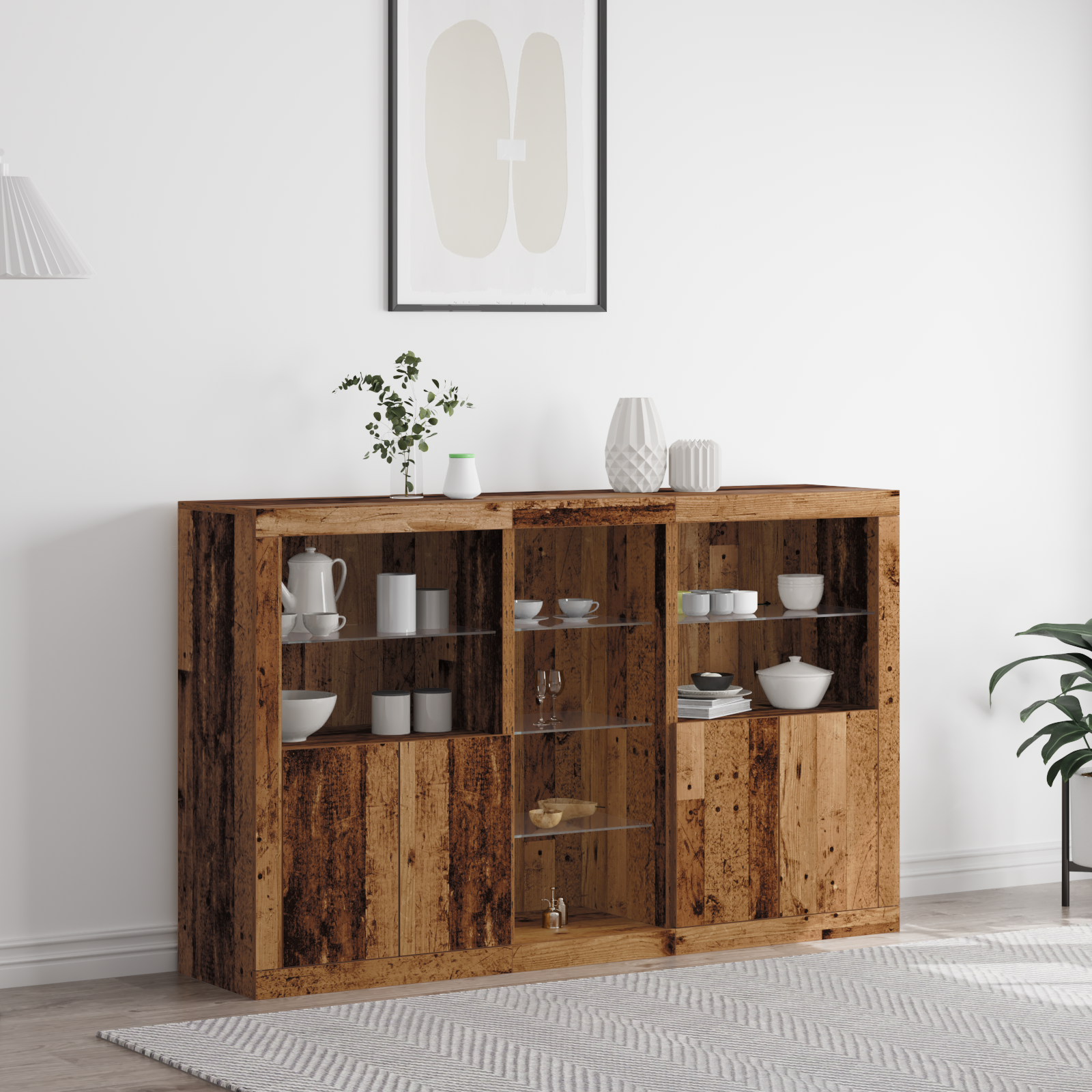 Buffet vidaXL avec lumières LED Bois ancien 162x37x100 cm Bois d'ingénierie