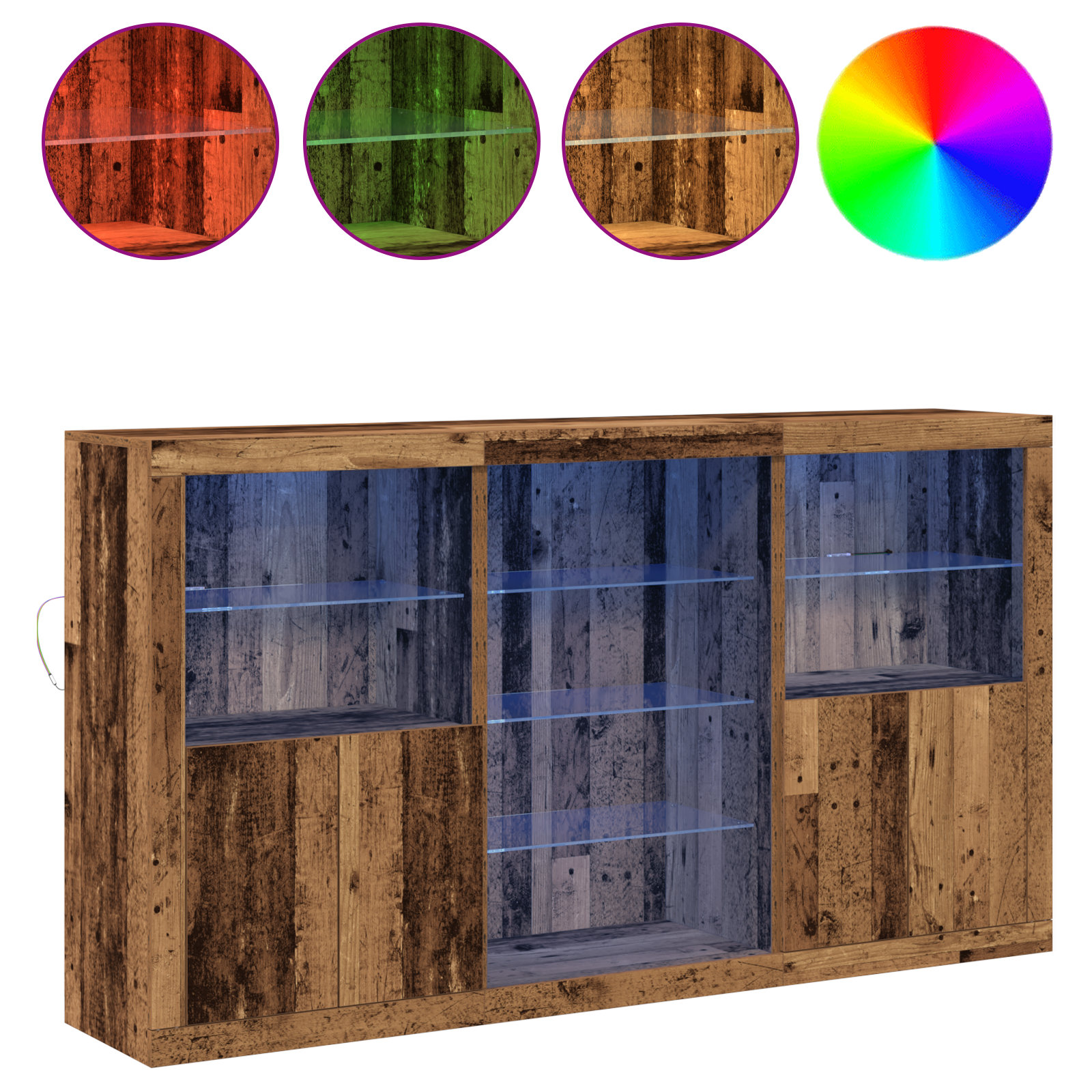 Buffet avec lumières LED Bois vieilli 181.5x37x100 cm Bois d'ingénierie