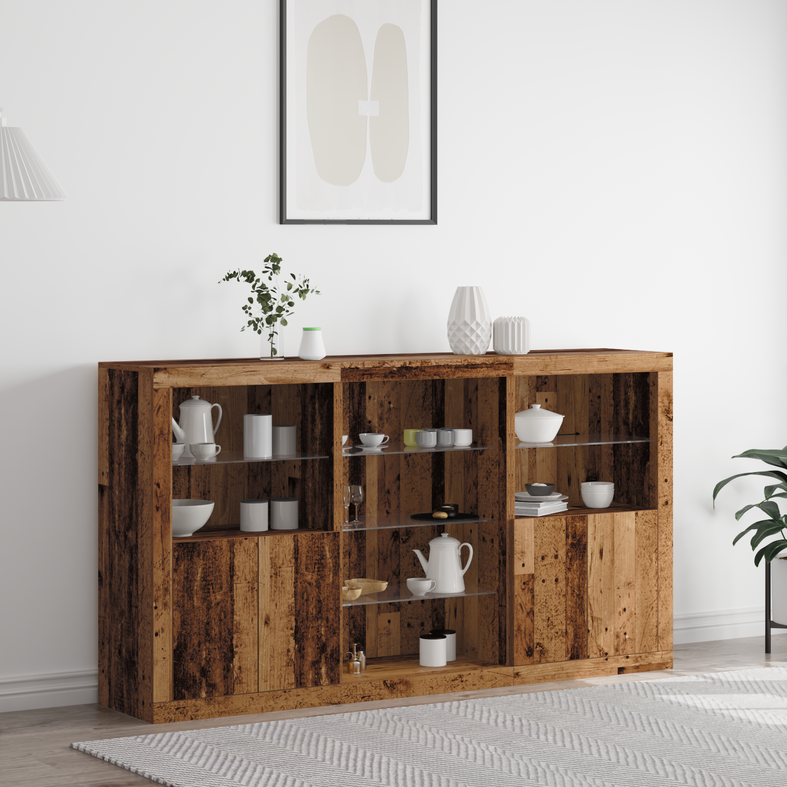 Buffet avec lumières LED Bois vieilli 181.5x37x100 cm Bois d'ingénierie