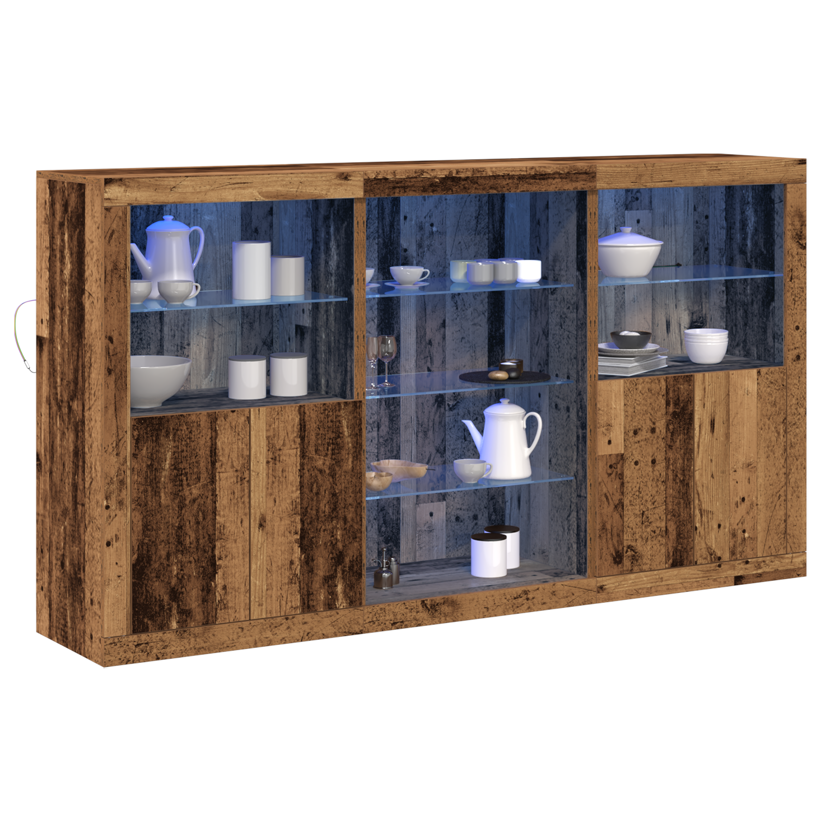 Buffet avec lumières LED Bois vieilli 181.5x37x100 cm Bois d'ingénierie