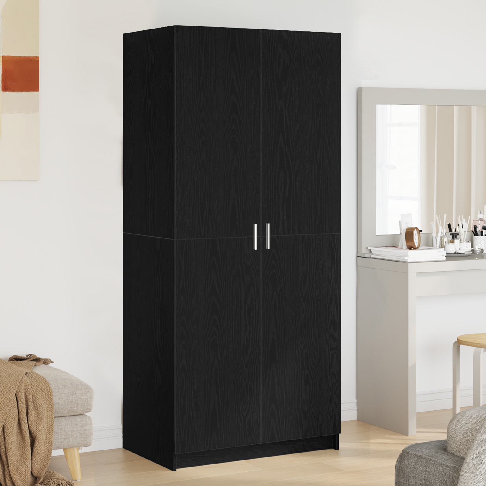 Armoire Noir Chêne 80x51x180 cm Bois d'ingénierie