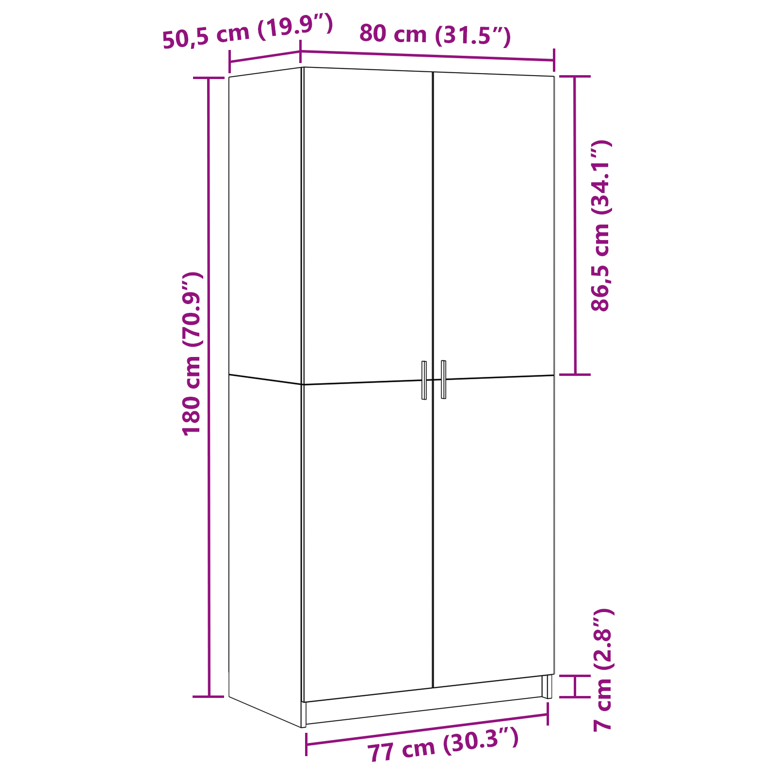 Armoire Noir Chêne 80x51x180 cm Bois d'ingénierie