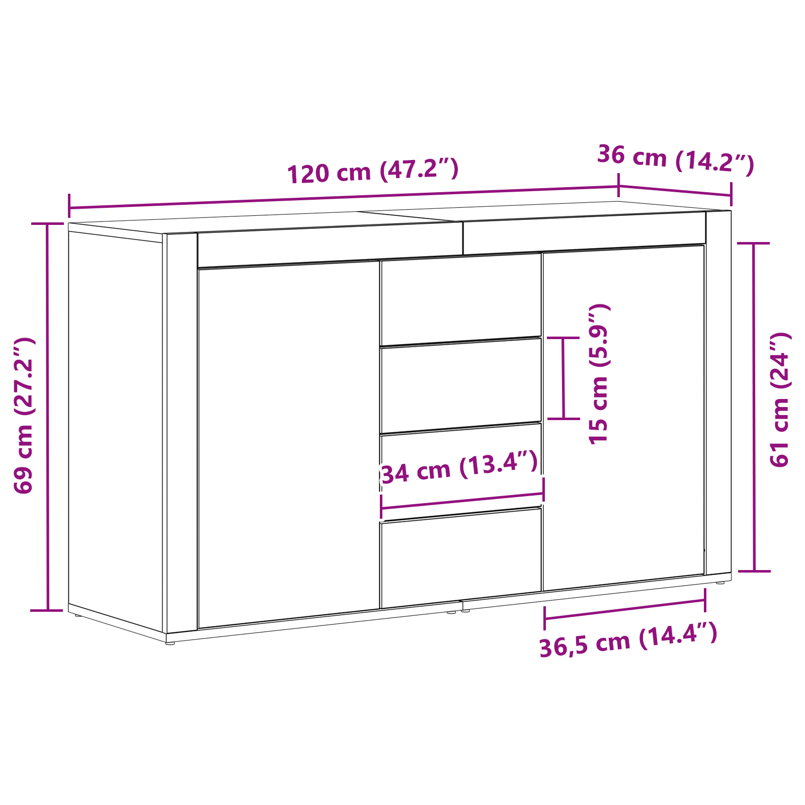 Buffet vidaXL Noir Bois d'ingénierie 120 x 36 x 69 cm Rangement Buffet