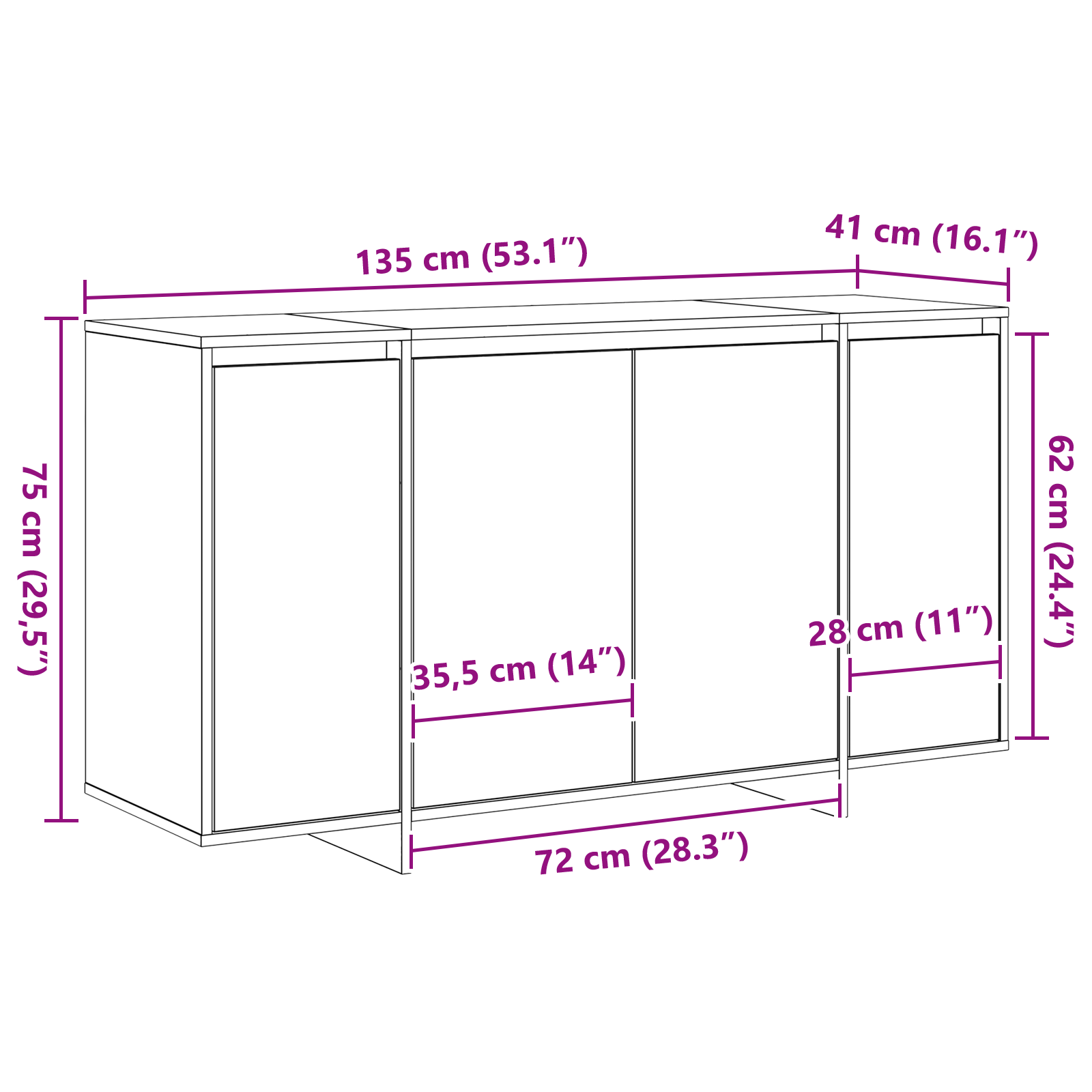 Buffet en chêne Chêne Sonoma Bois d'ingénierie 135 x 41 x 75 cm