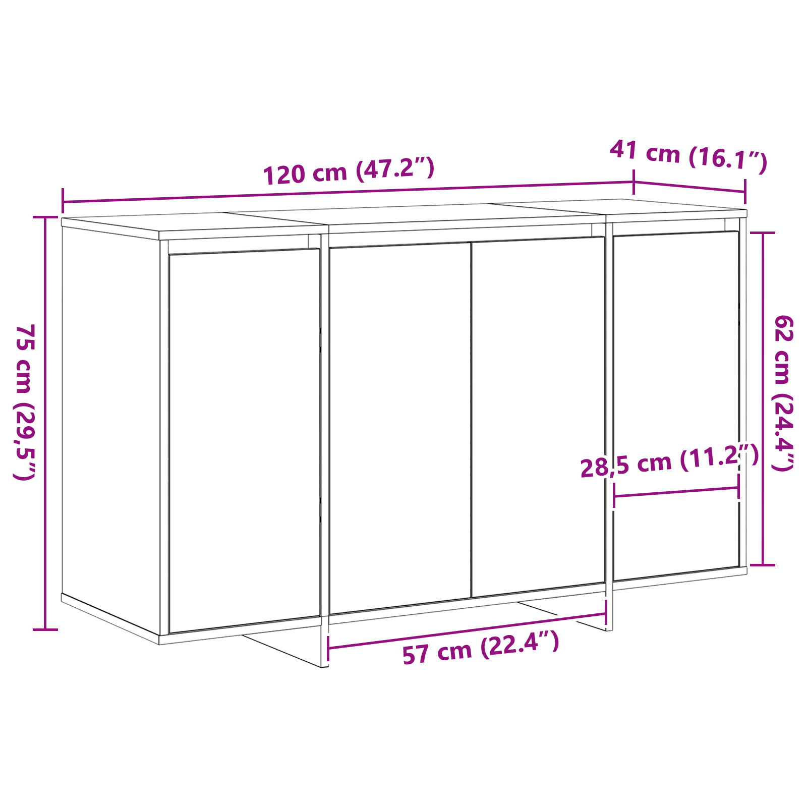Buffet en chêne Fait main bois d'ingénierie 120 x 41 x 75 cm