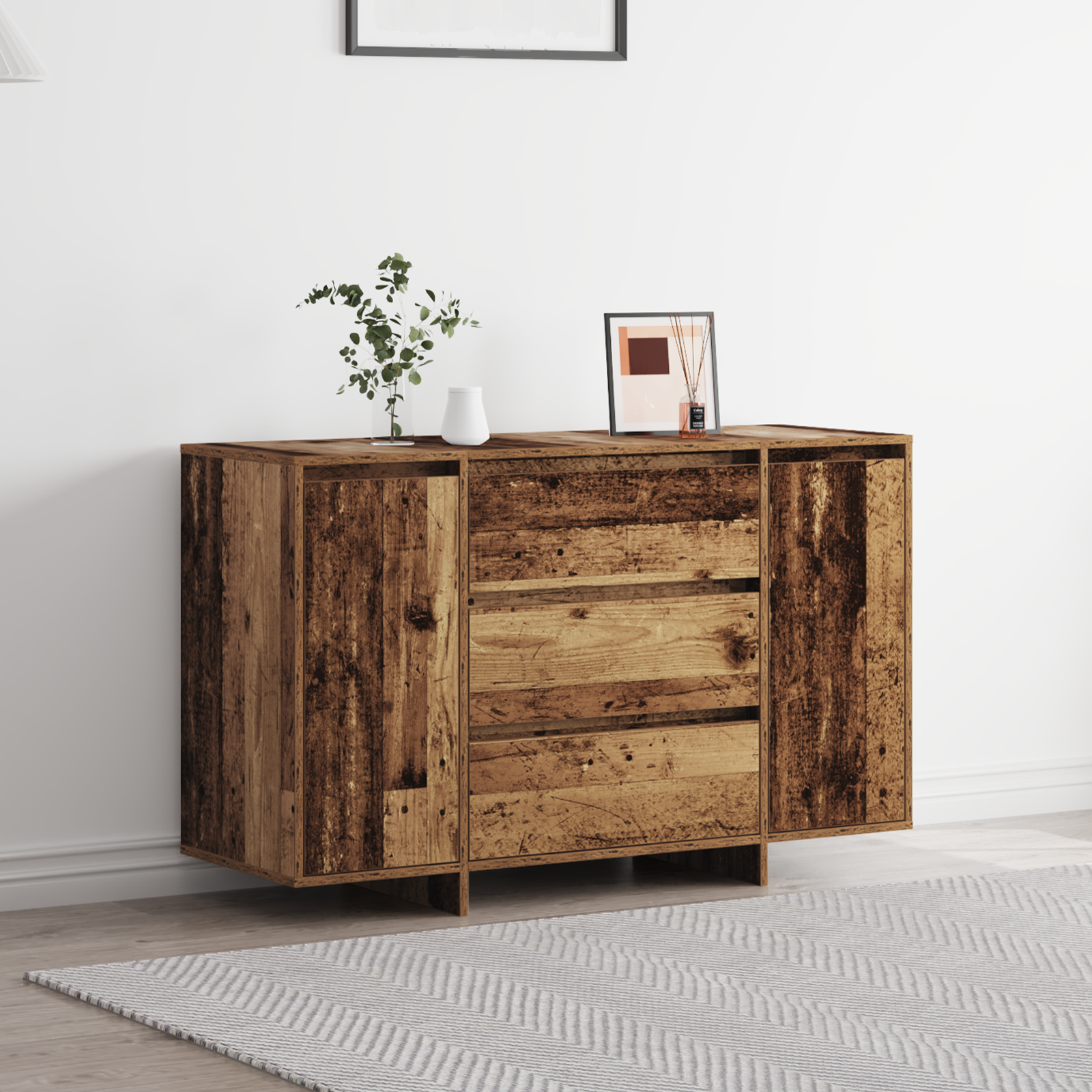 Buffet en bois vieilli 120x41x75 cm en bois d'ingénierie