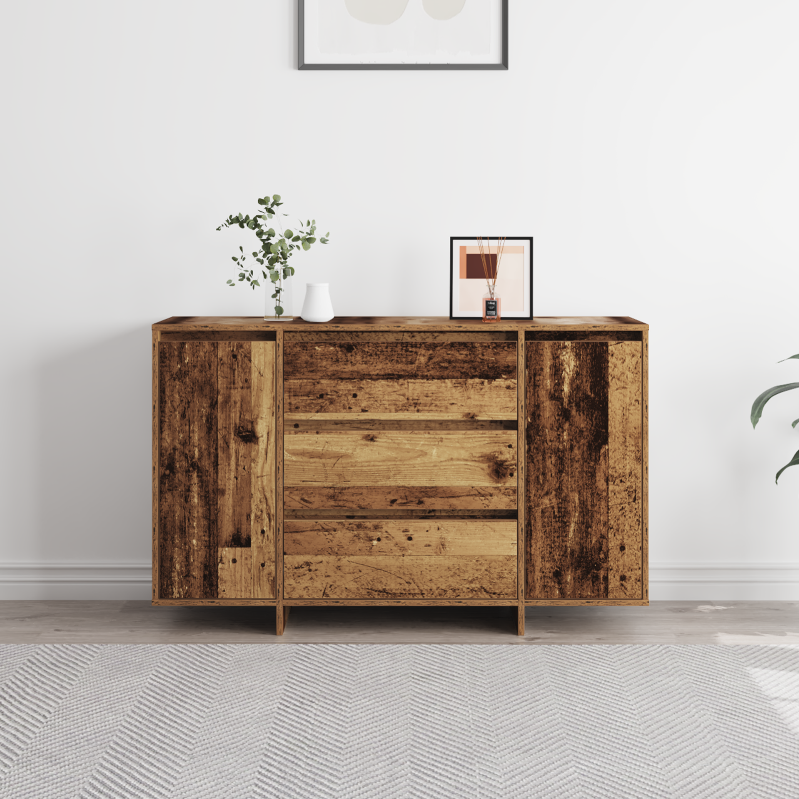 Buffet en bois vieilli 120x41x75 cm en bois d'ingénierie
