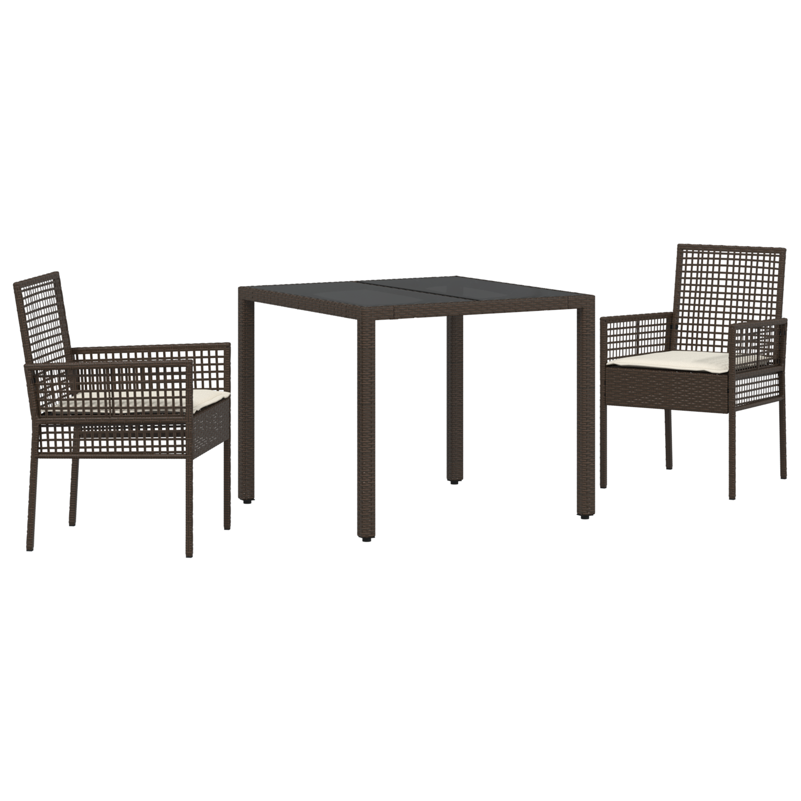 Ensemble de salle à manger de jardin 3 pièces avec coussins en poly rotin brun Chaises de jardin vidaXL