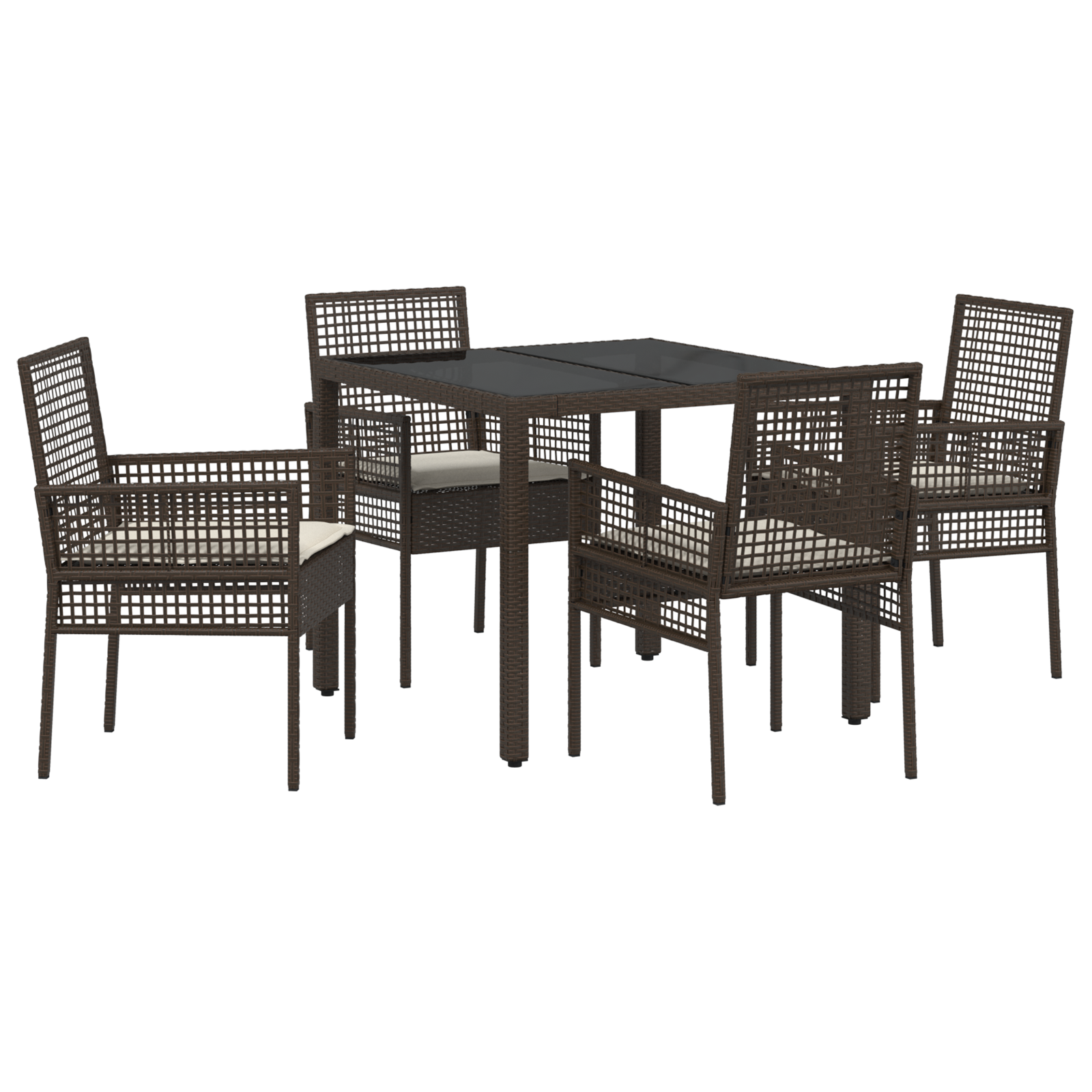 Ensemble de salle à manger de jardin vidaXL 5 pièces avec coussins en poly rattan marron Chaises de jardin vidaXL