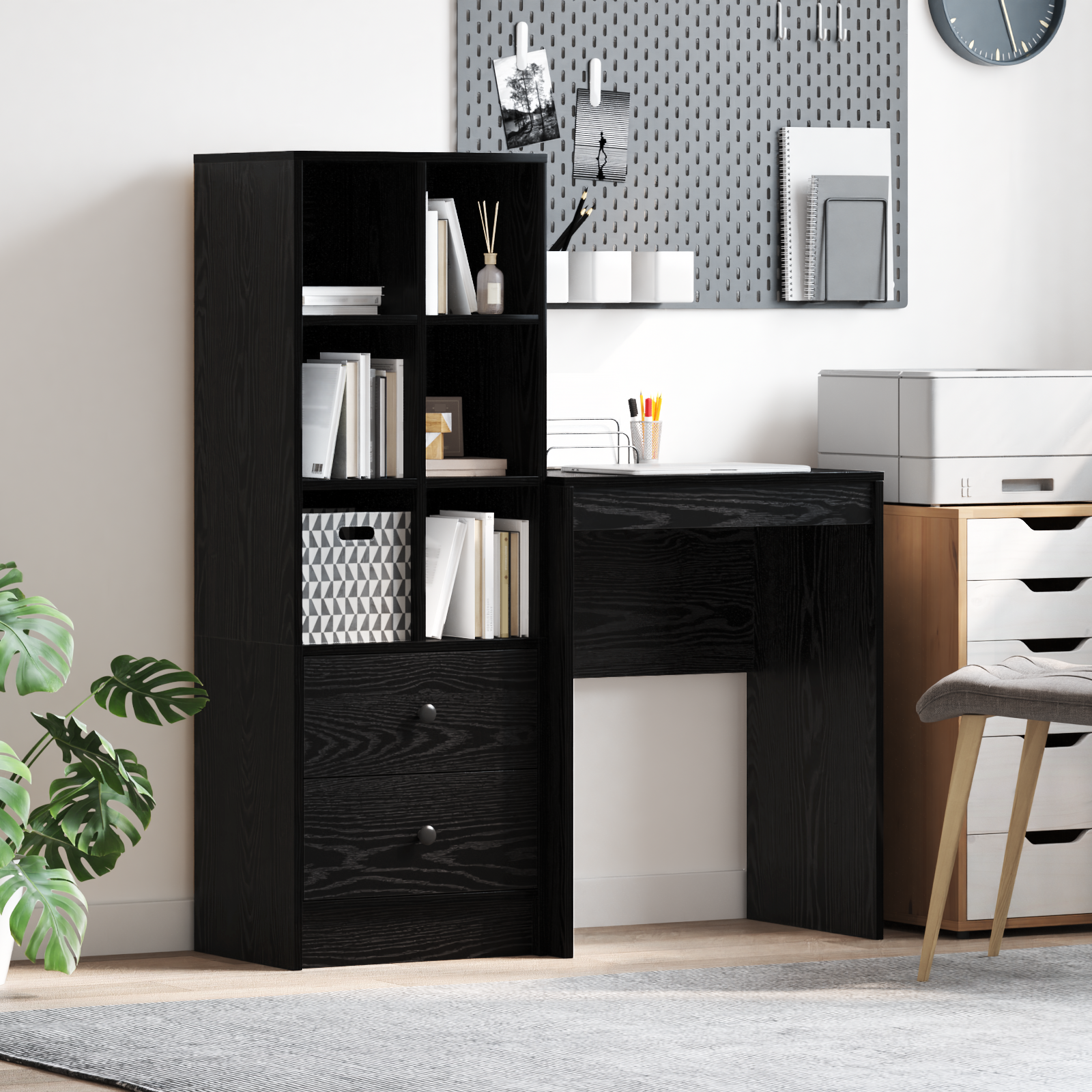 Bureau avec tiroir avec étagère avec stockage 2 pcs Chêne noir - XIOS