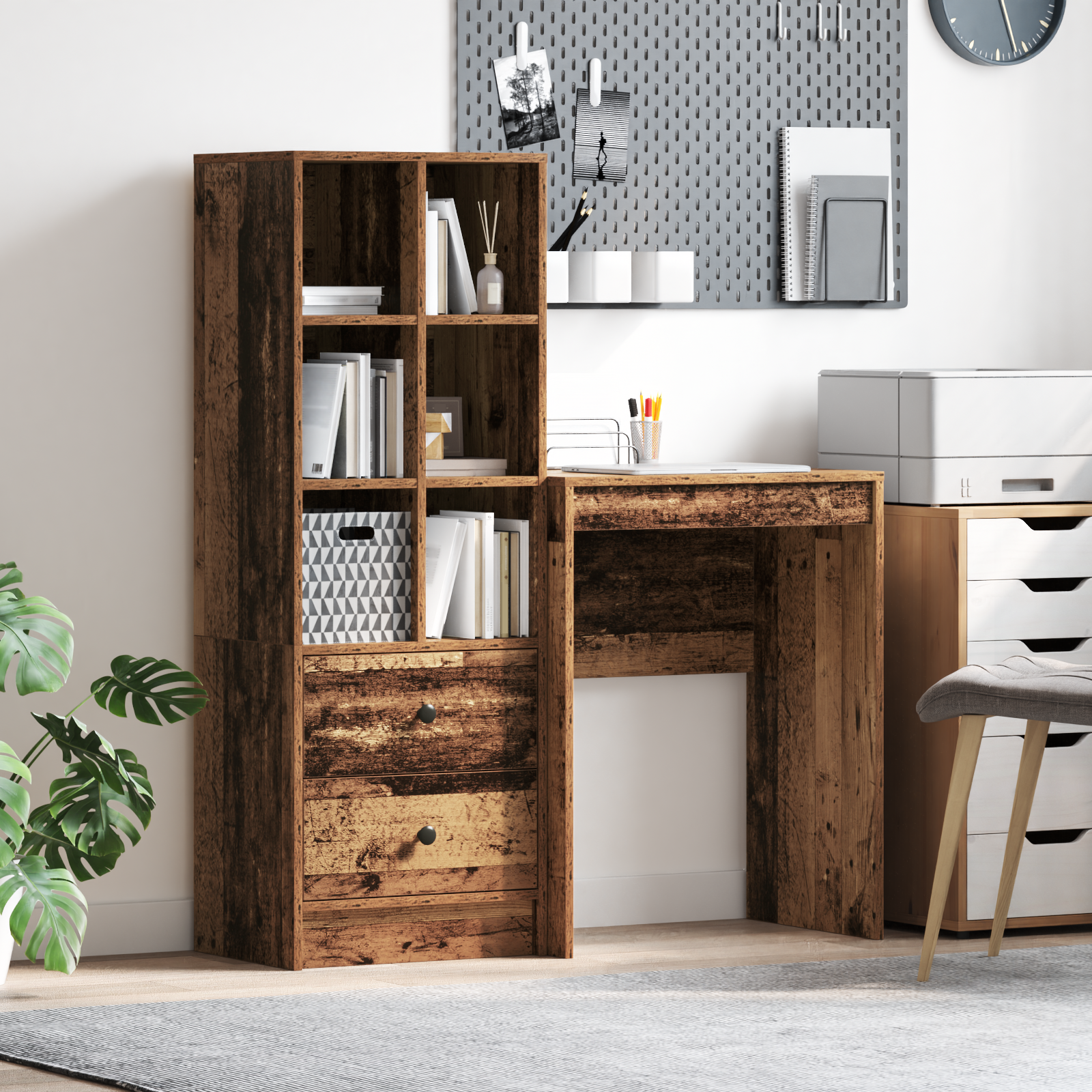 Bureau avec tiroir avec étagère avec stockage 2 pcs Bois ancien - XIOS
