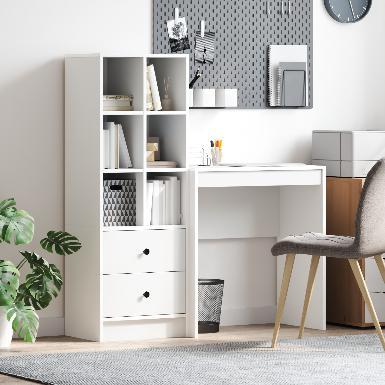 Bureau avec tiroir avec étagère avec stockage 2 pcs Blanc - XIOS