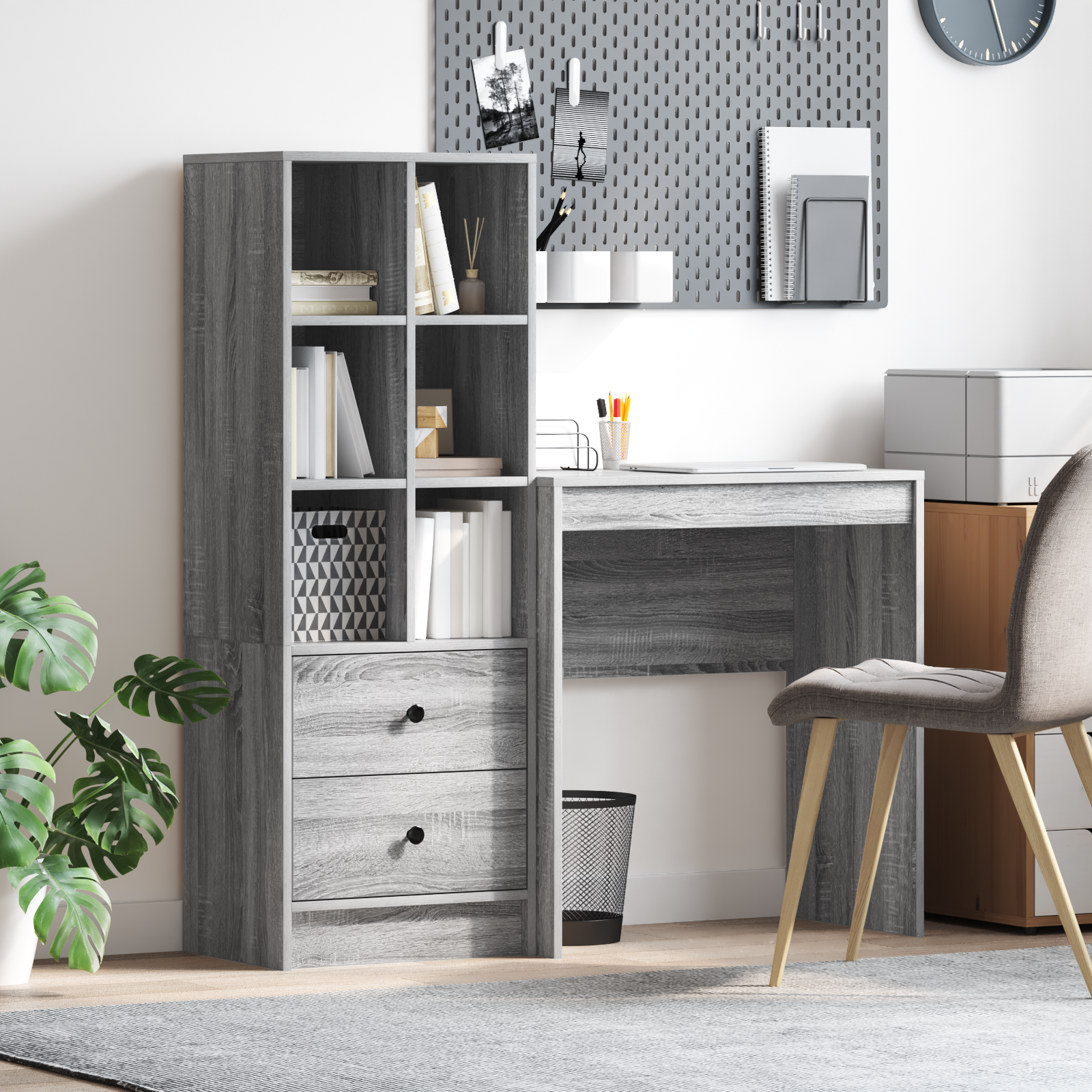 Bureau avec tiroir avec étagère avec stockage 2 pcs Gris Sonoma - XIOS