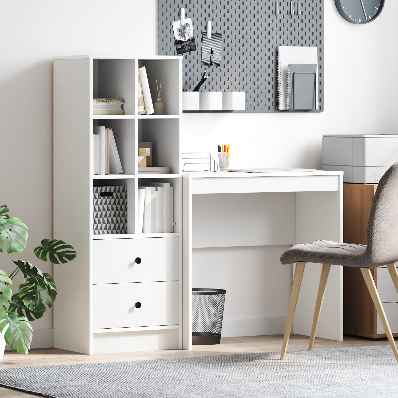 Bureau avec tiroir avec étagère avec stockage 2 pcs Blanc - XIOS