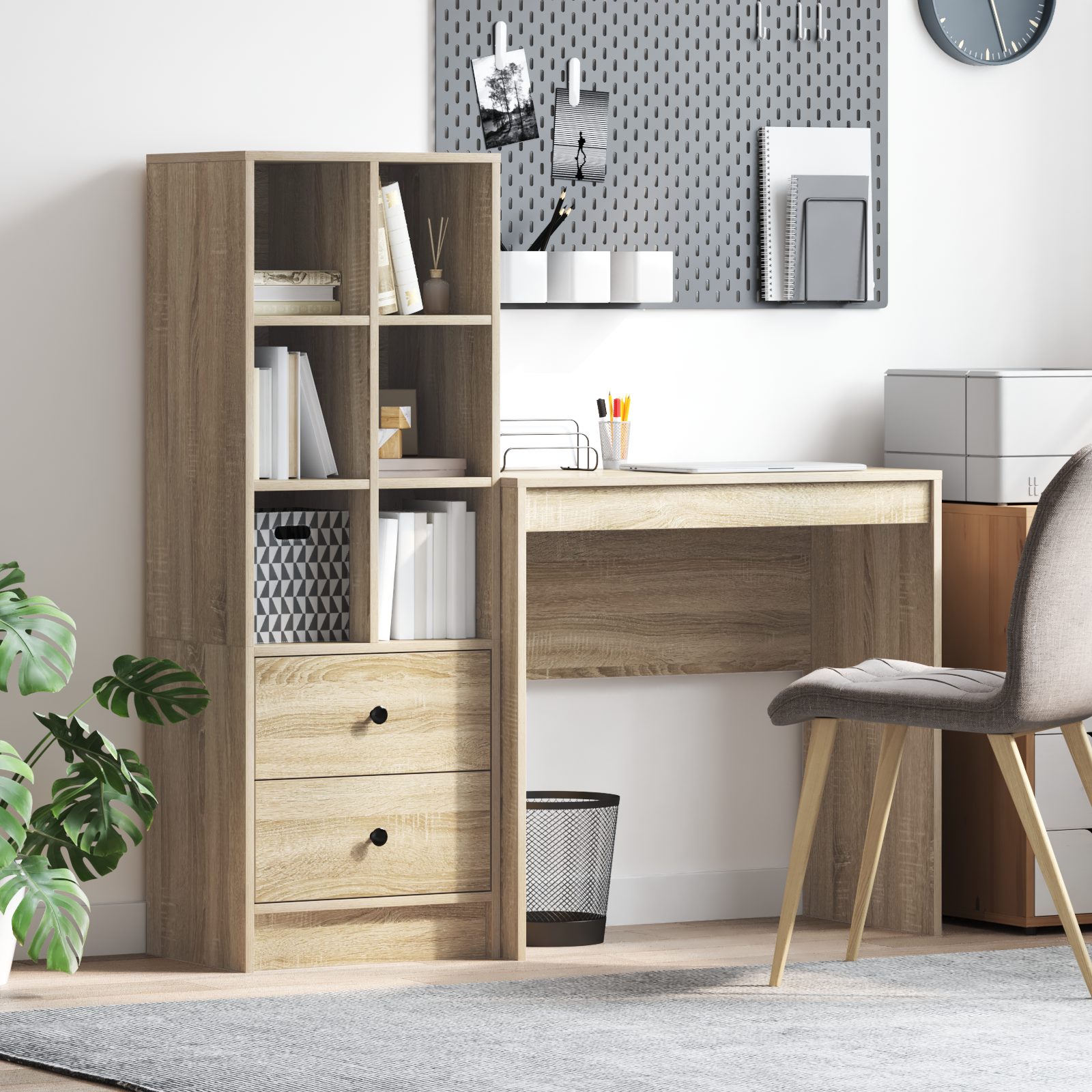 Bureau avec tiroir avec étagère 2 pcs Chêne Sonoma - XIOS