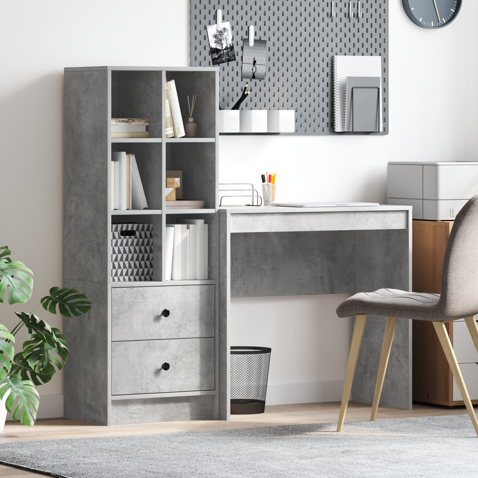 Bureau avec tiroir avec étagère avec stockage 2 pcs Gris béton - XIOS