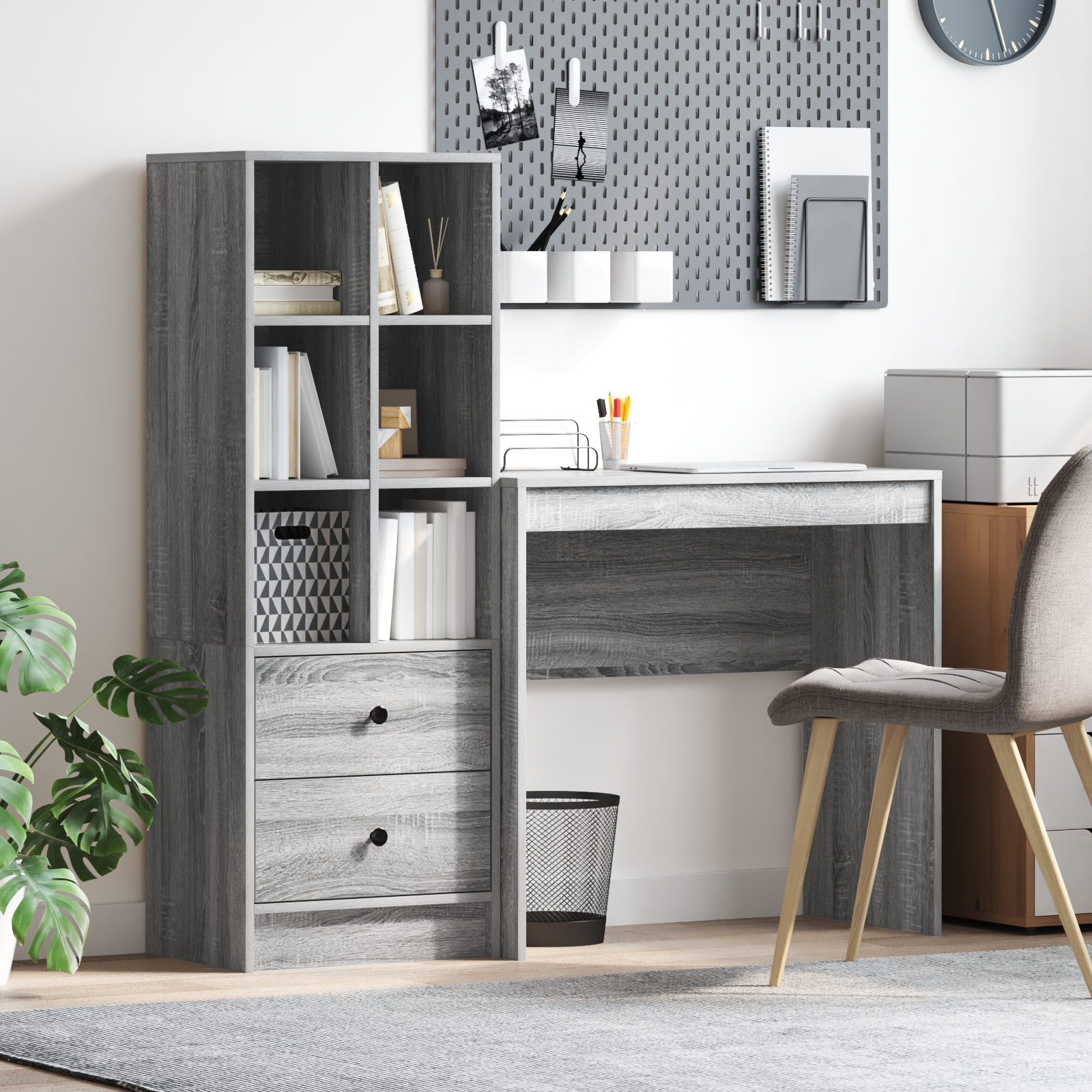 Bureau avec tiroir avec étagère avec stockage 2 pcs Gris Sonoma - XIOS
