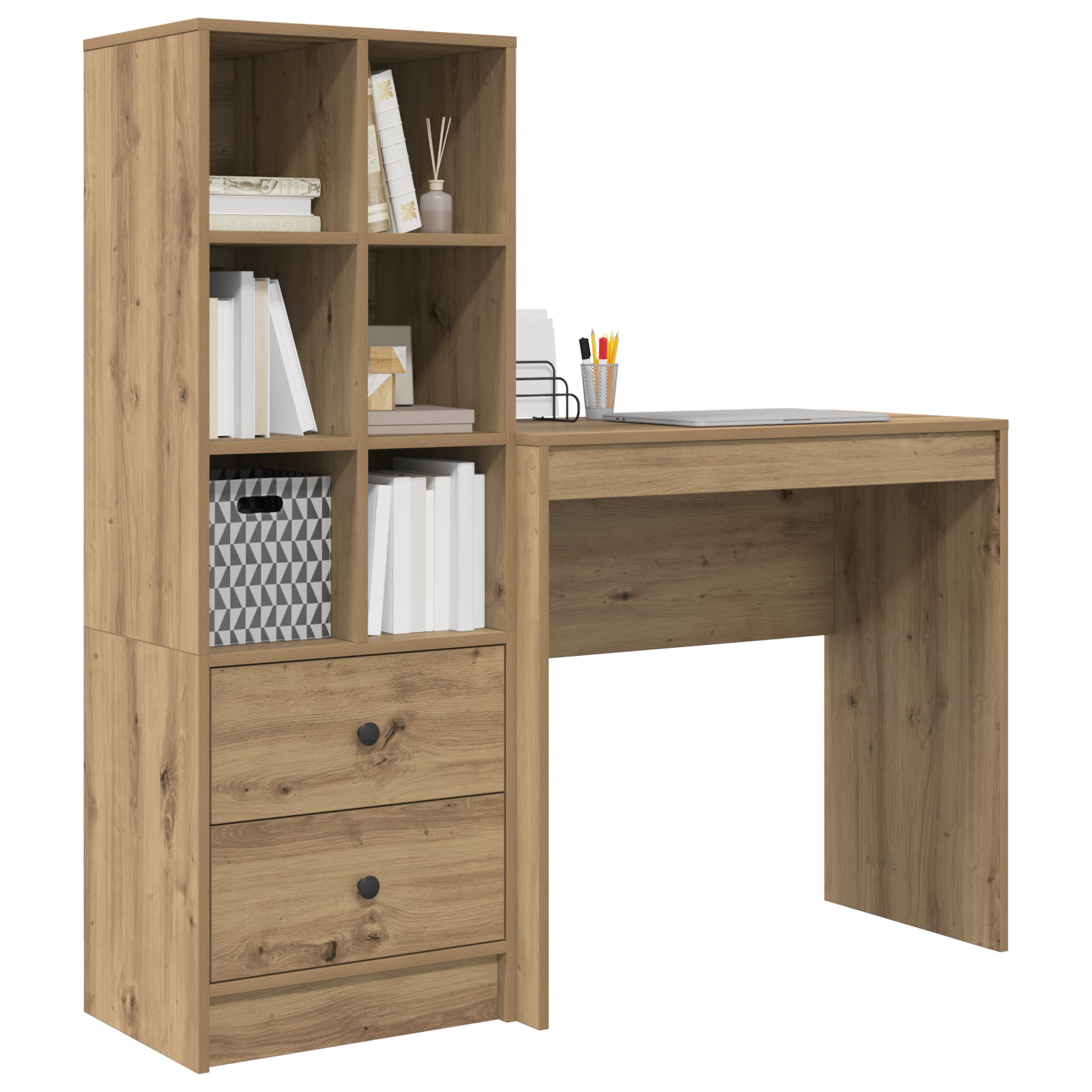 Bureau avec tiroir avec étagère 2 pcs Chêne artisanal - XIOS